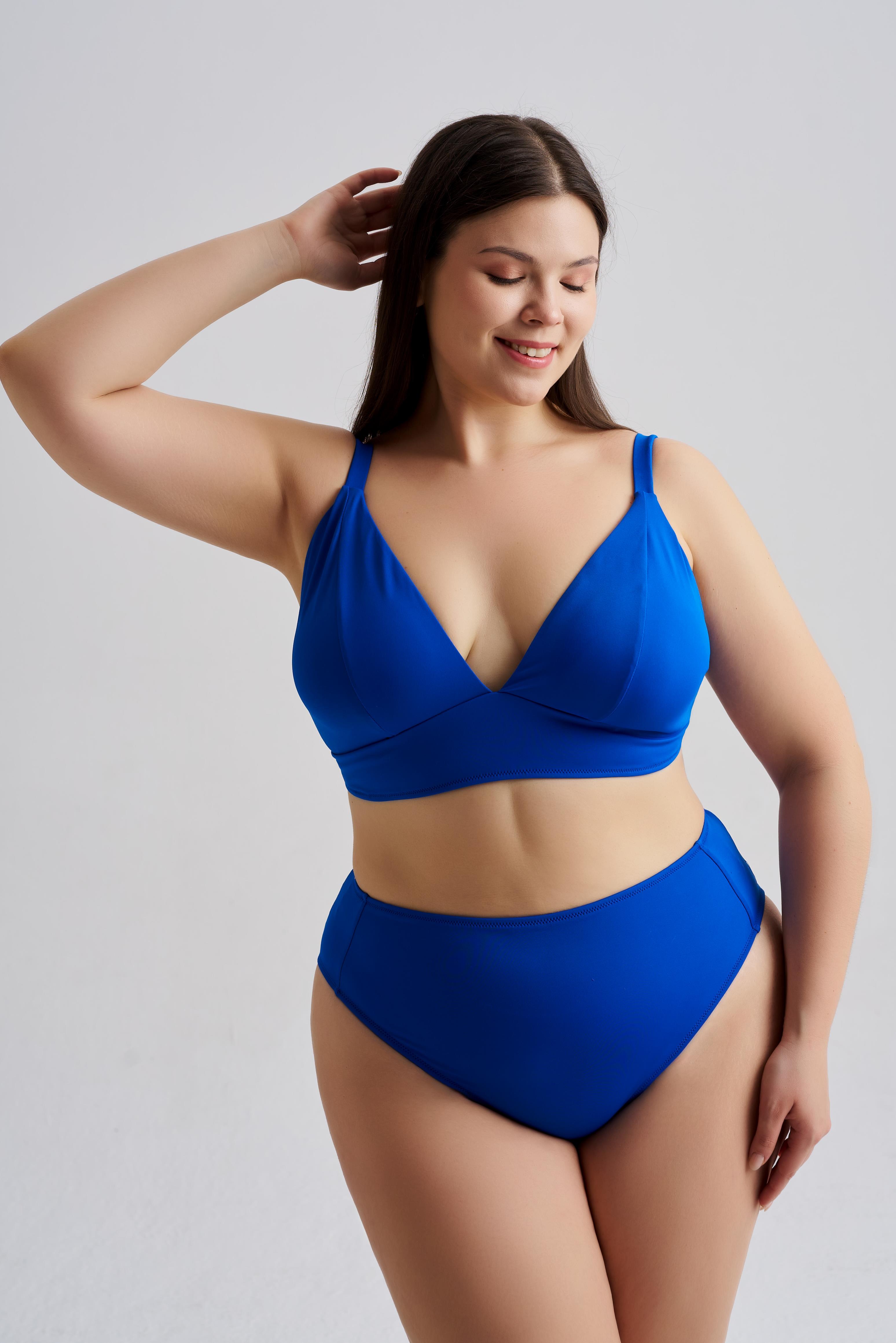 AQUAVİVA Kadın Büyük Beden Gabriella Toparlayıcı Yüksek Bel Bikini Takımı Saks 