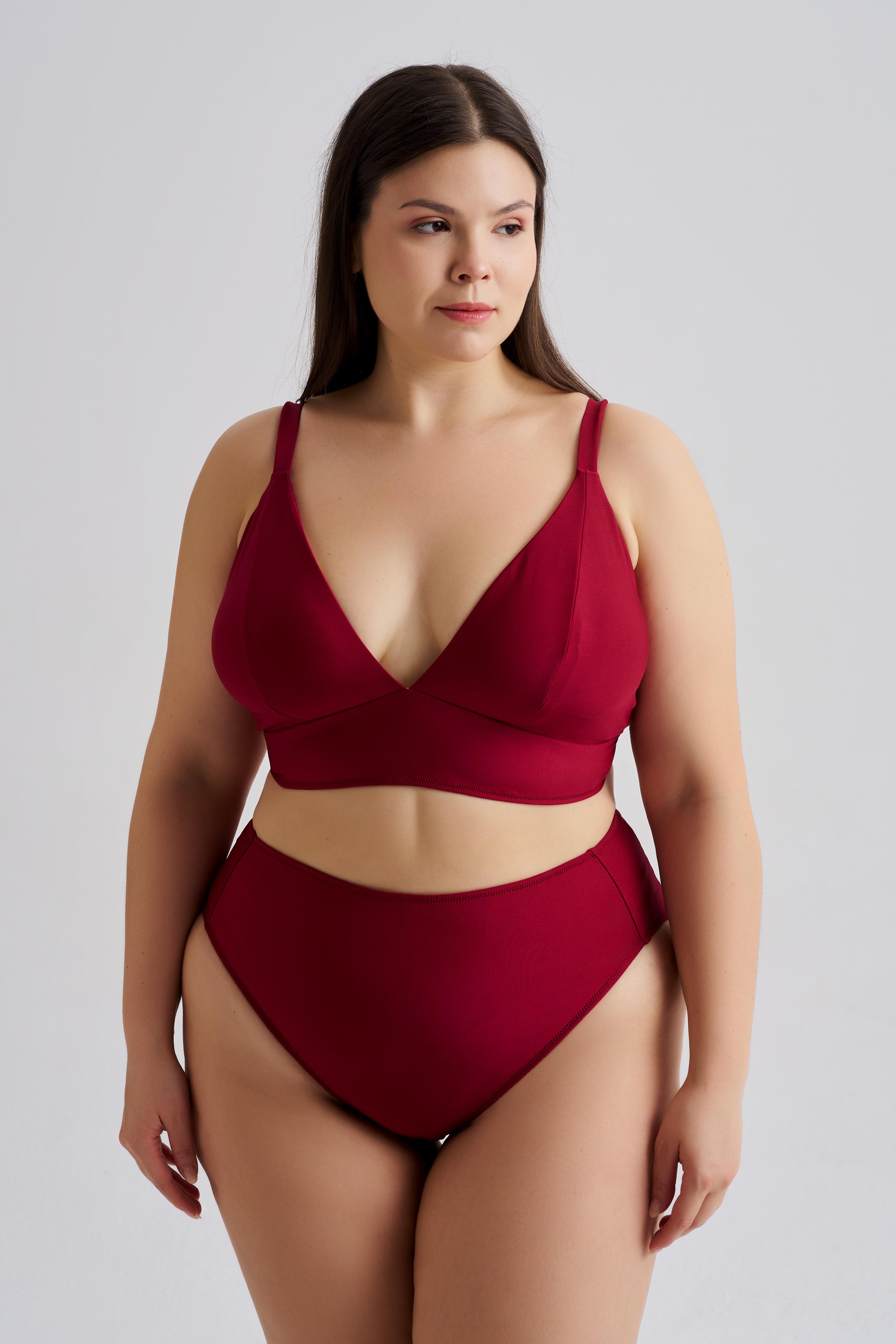 AQUAVİVA Kadın Büyük Beden Gabriella Toparlayıcı Yüksek Bel Bikini Takımı Bordo 