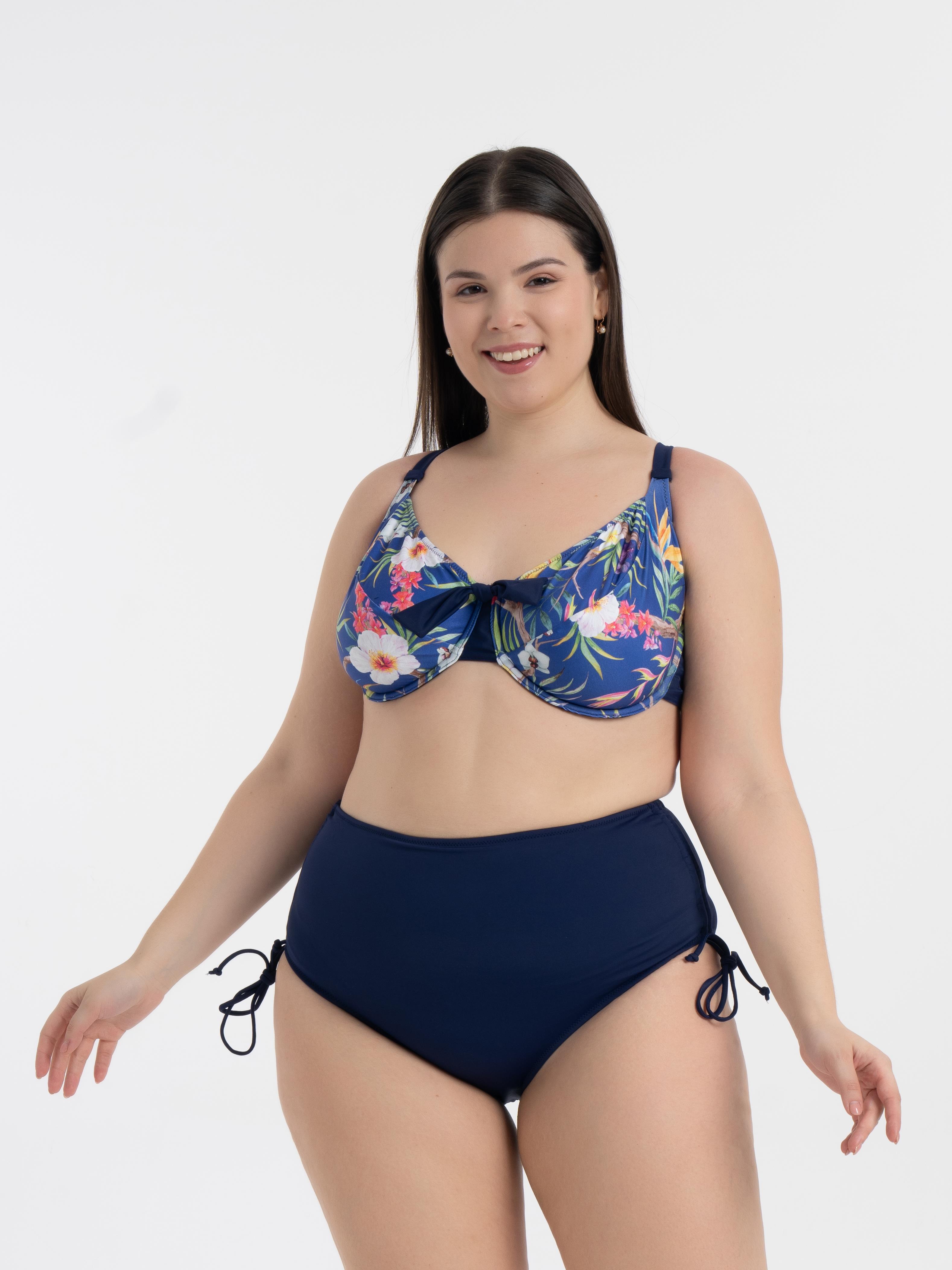 AQUAVİVA Kadın Büyük Beden Lacivert Çiçek Desen Daniela Balen Destekli Bikini Takımı
