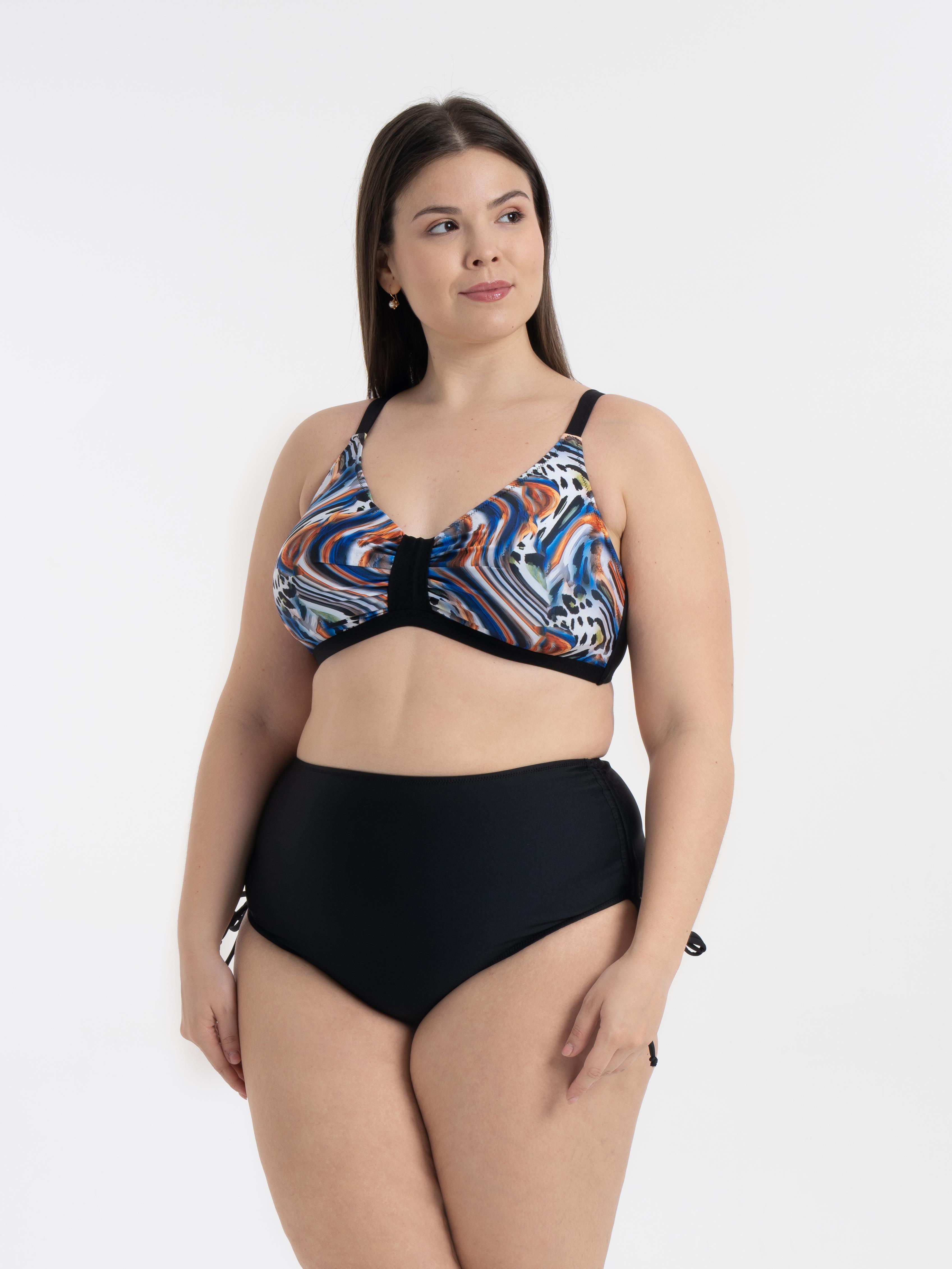AQUAVİVA Kadın Büyük Beden Siyah Ebruli Desen Katrina Toparlayıcı Yüksek Bel Bikini Takımı