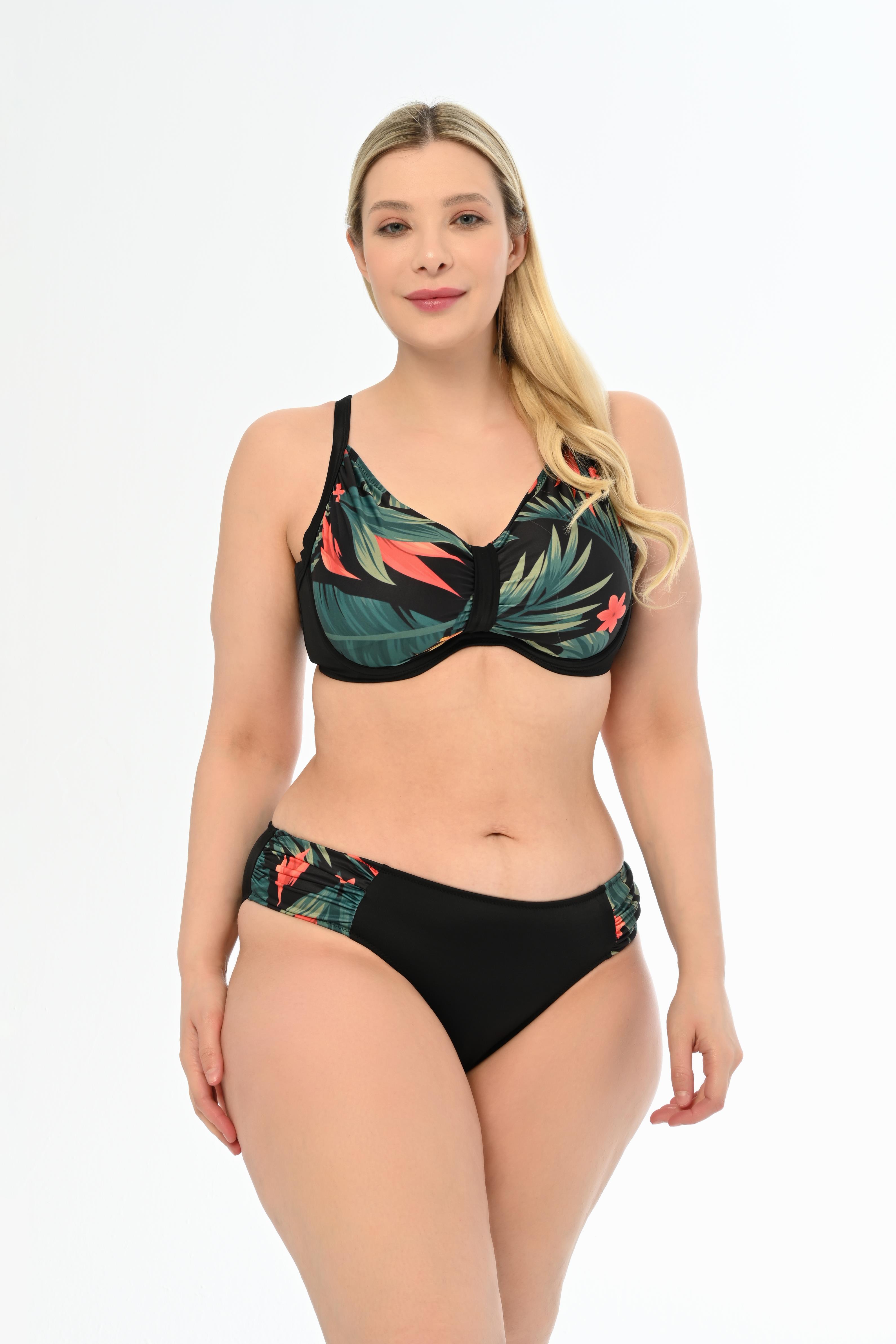 AQUAVİVA Kadın Büyük Beden Siyah Karışık Desen Apollonia Yeni Toparlayıcı Bikini Takımı