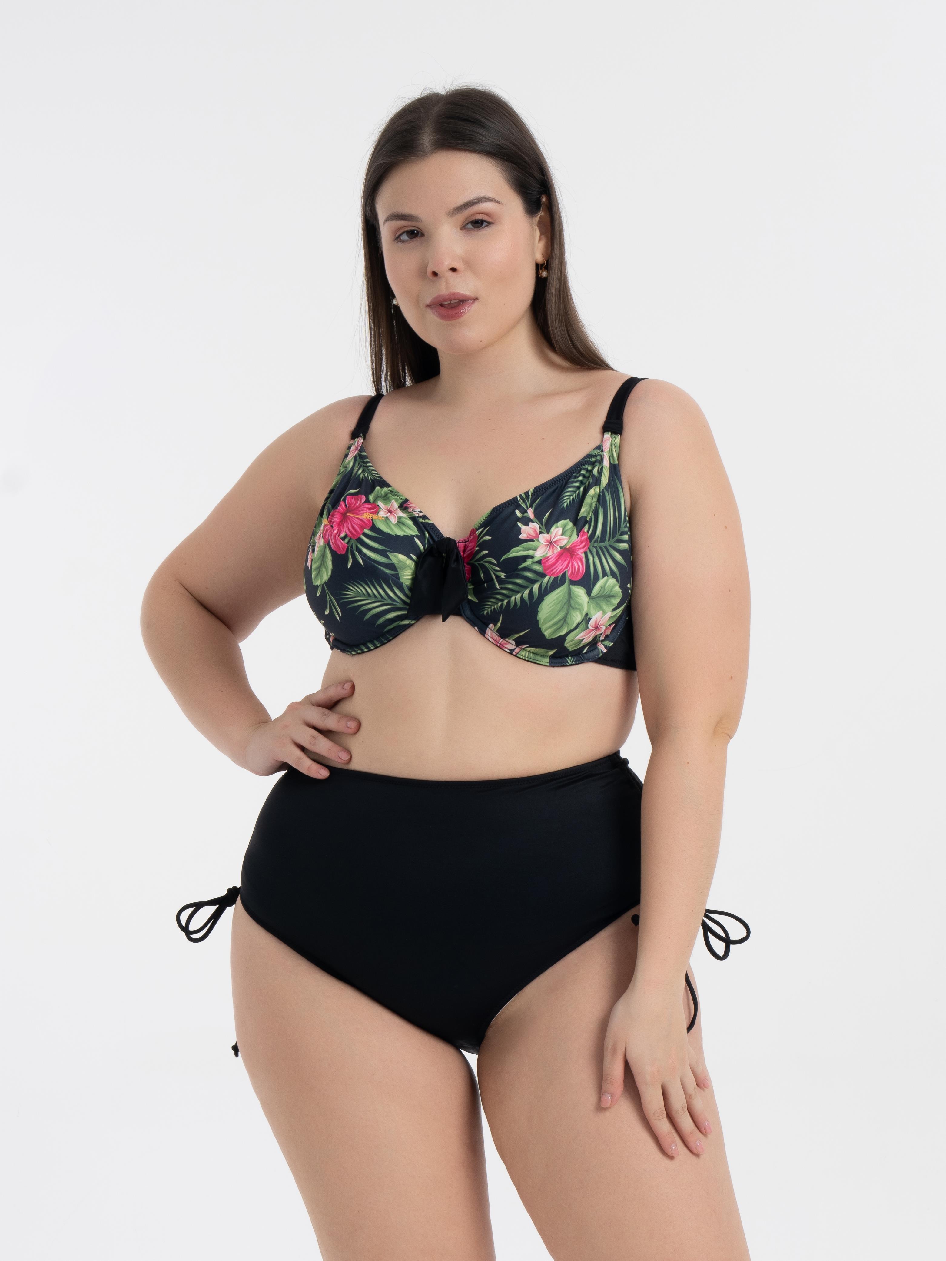 AQUAVİVA Kadın Büyük Beden Siyah Menekşe Desen Daniela  Balen Destekli Bikini Takımı