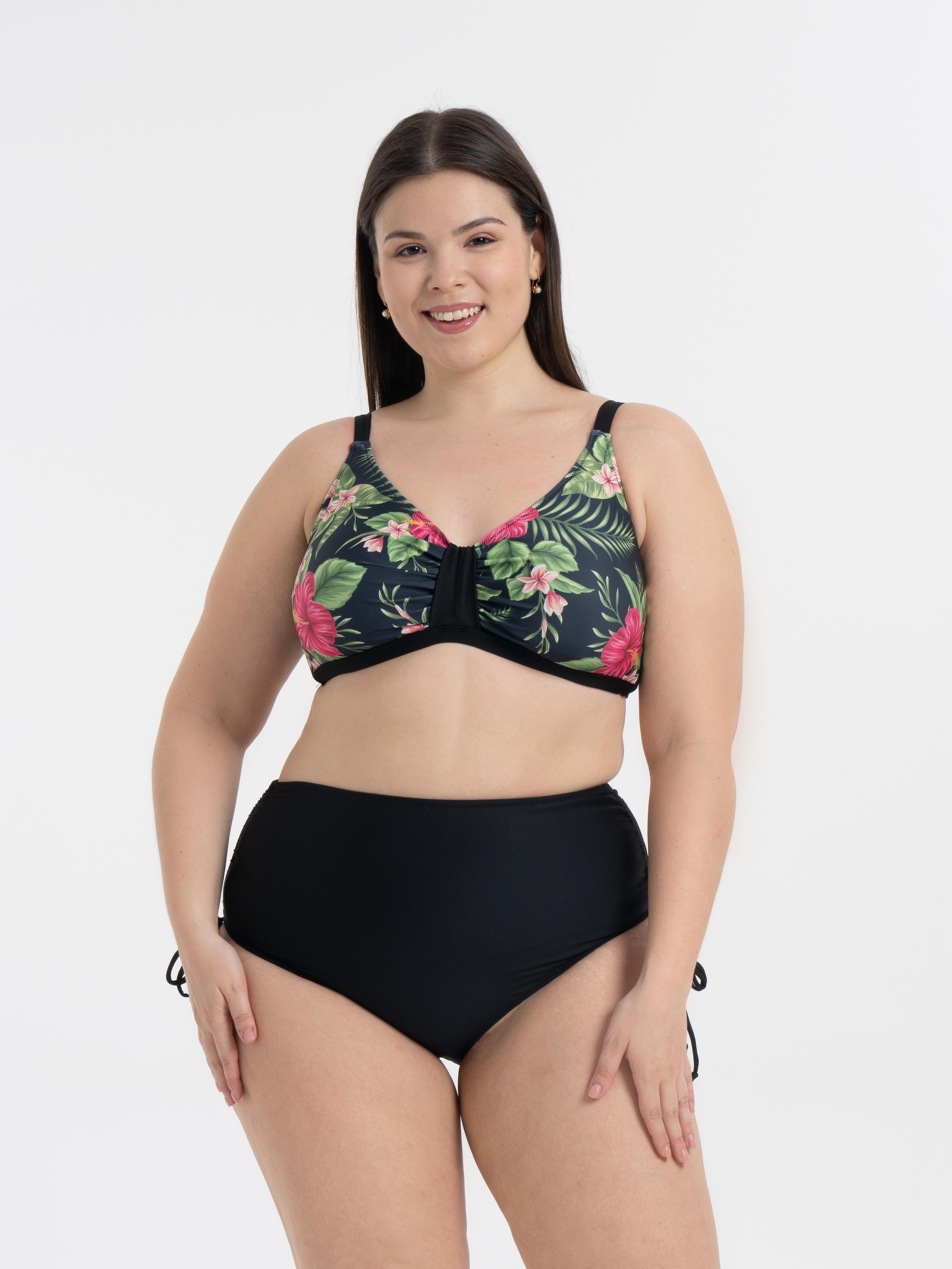 AQUAVİVA Kadın Büyük Beden Siyah Menekşe Desen Katrina Toparlayıcı Yüksek Bel Bikini Takımı