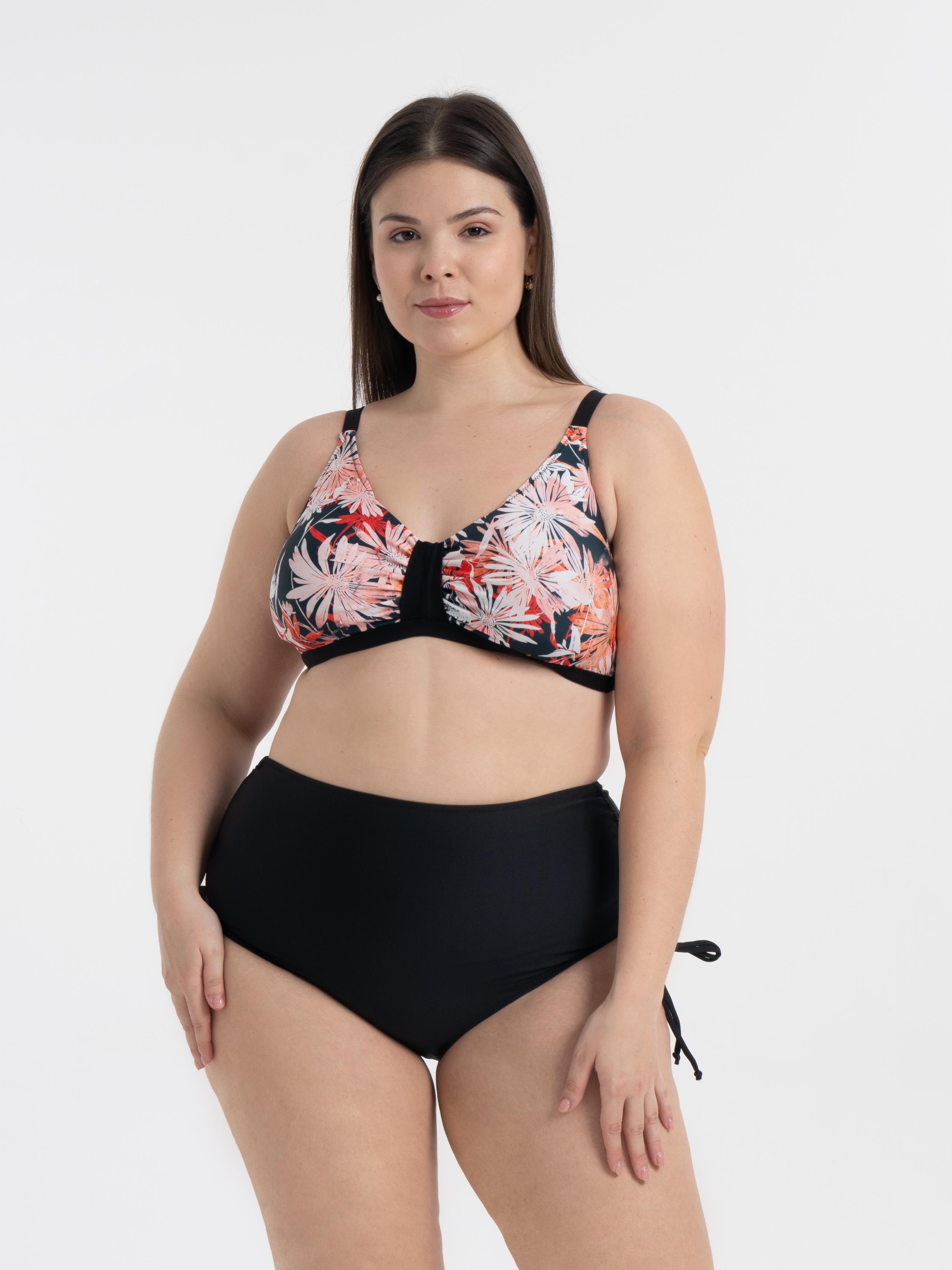 AQUAVİVA Kadın Büyük Beden Siyah Papatya Desen Katrina Toparlayıcı Yüksek Bel Bikini Takımı