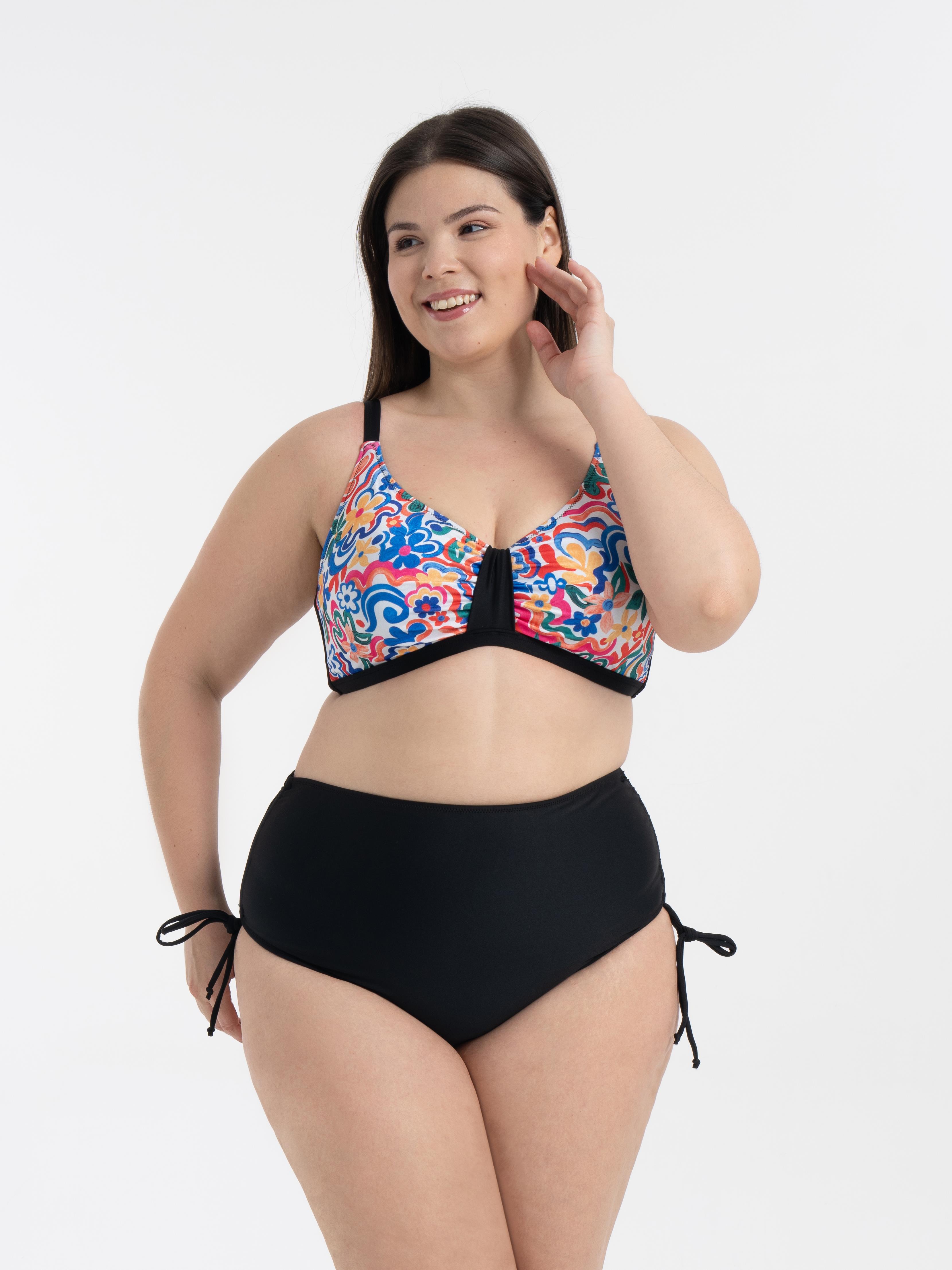 AQUAVİVA Kadın Büyük Beden Siyah Renkli Çiçek Desen Katrina Toparlayıcı Yüksek Bel Bikini Takımı