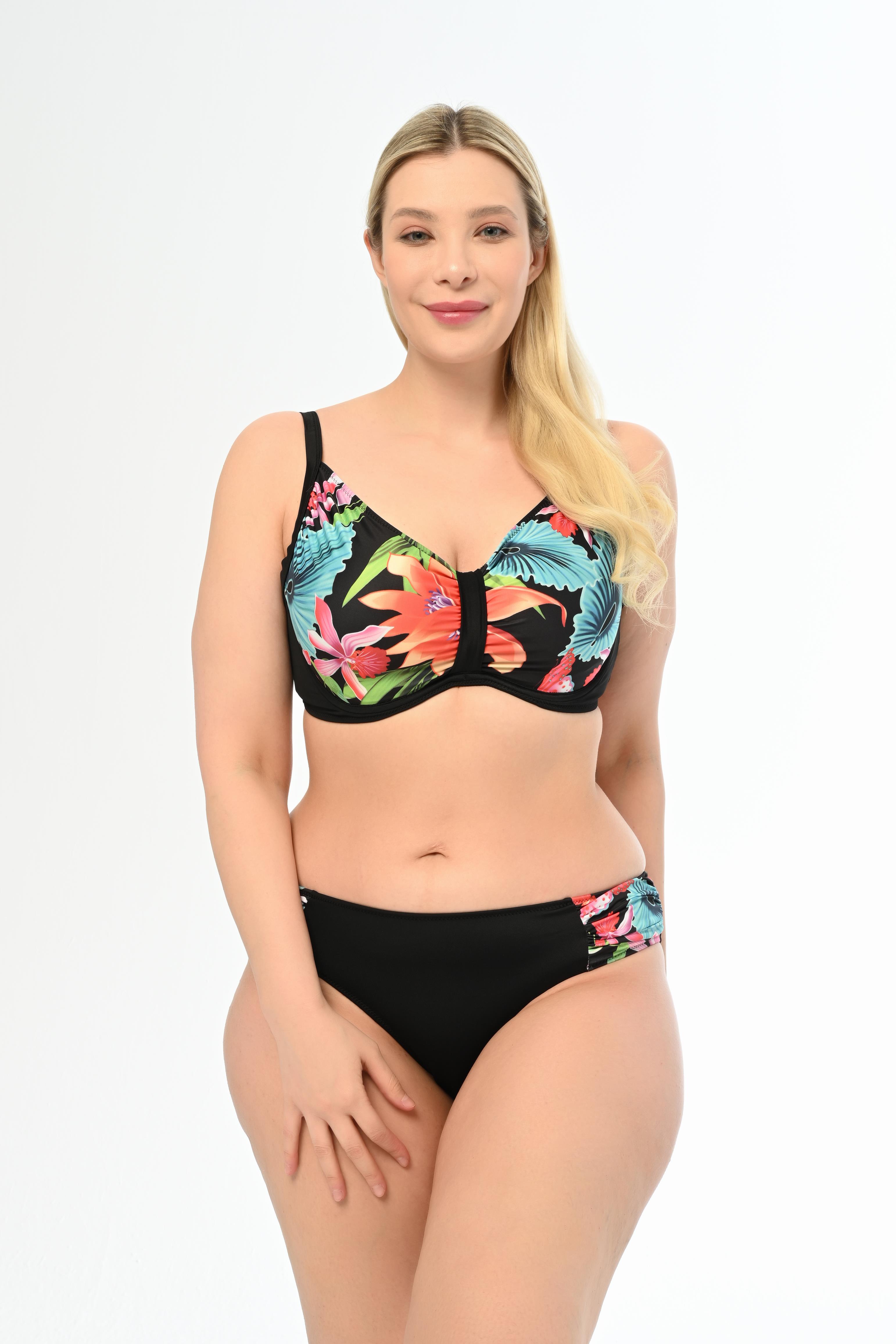 AQUAVİVA Kadın Büyük Beden Siyah Rüzgar Gülü Desen Apollonia Yeni Toparlayıcı Bikini Takımı