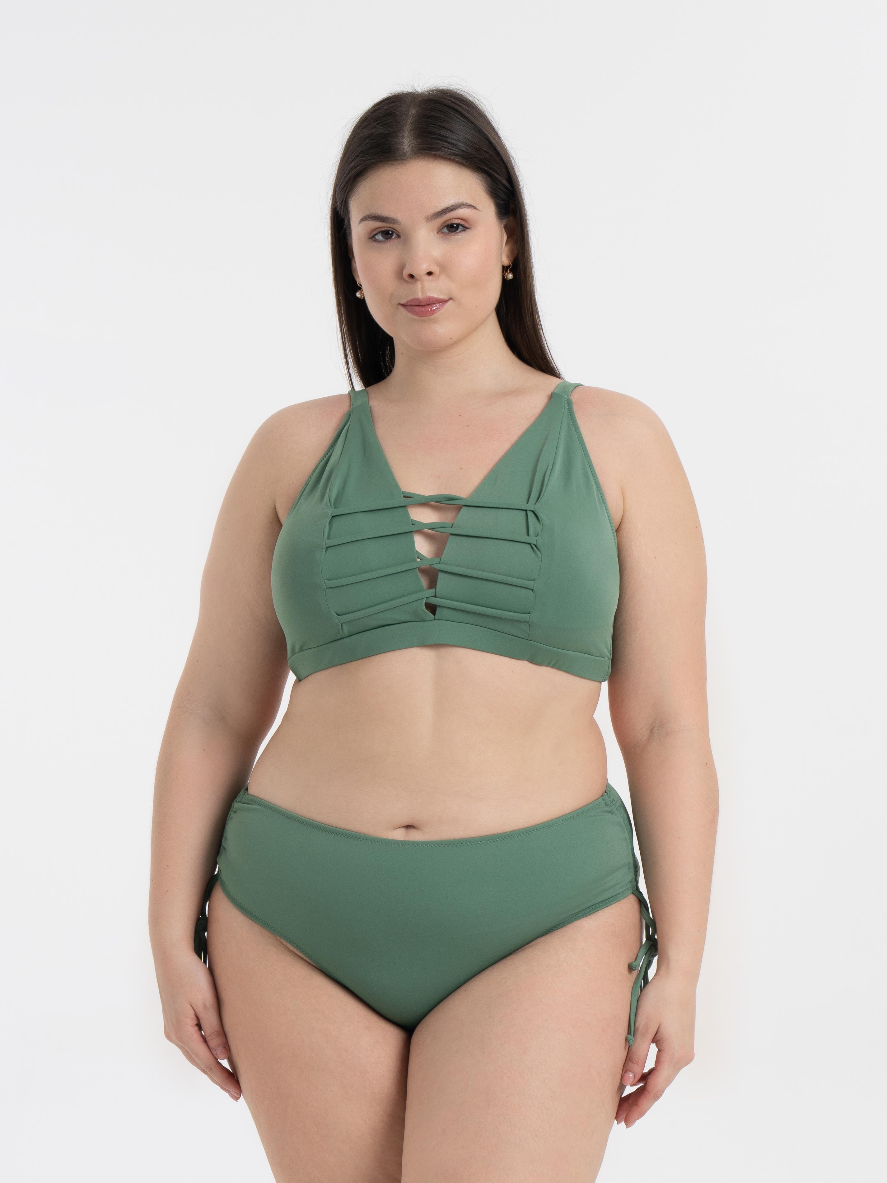 AQUAVİVA Kadın Haki Büyük Beden Venezıa Toparlayıcı Çapraz İpli Dekolte Bikini Takımı