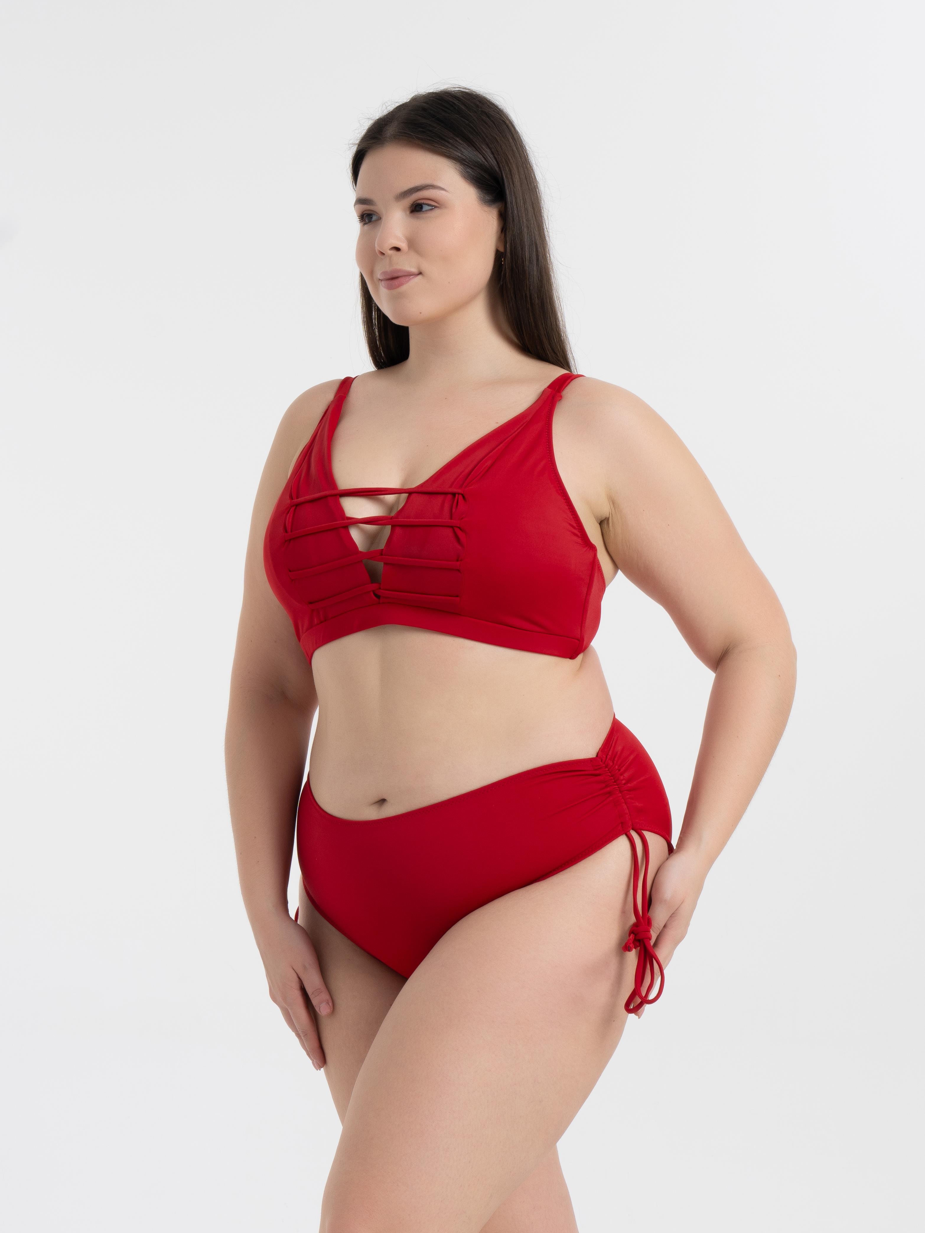 AQUAVİVA Kadın Kırmızı Büyük Beden Venezıa Toparlayıcı  Çapraz İpli Dekolte Bikini Takımı