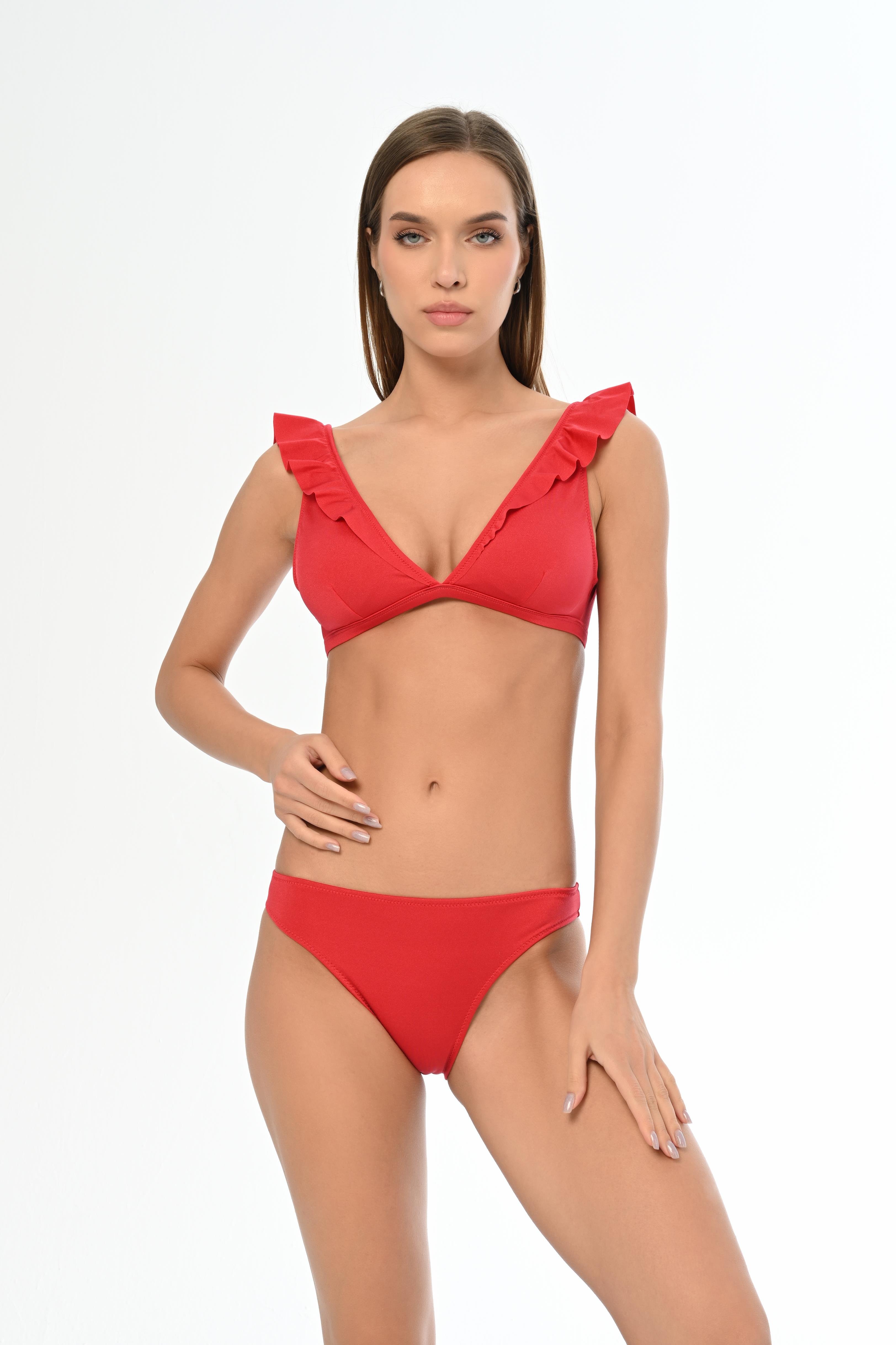 AQUAVİVA Kadın Kırmızı Fırfırlı Elizabeth Bikini Takımı