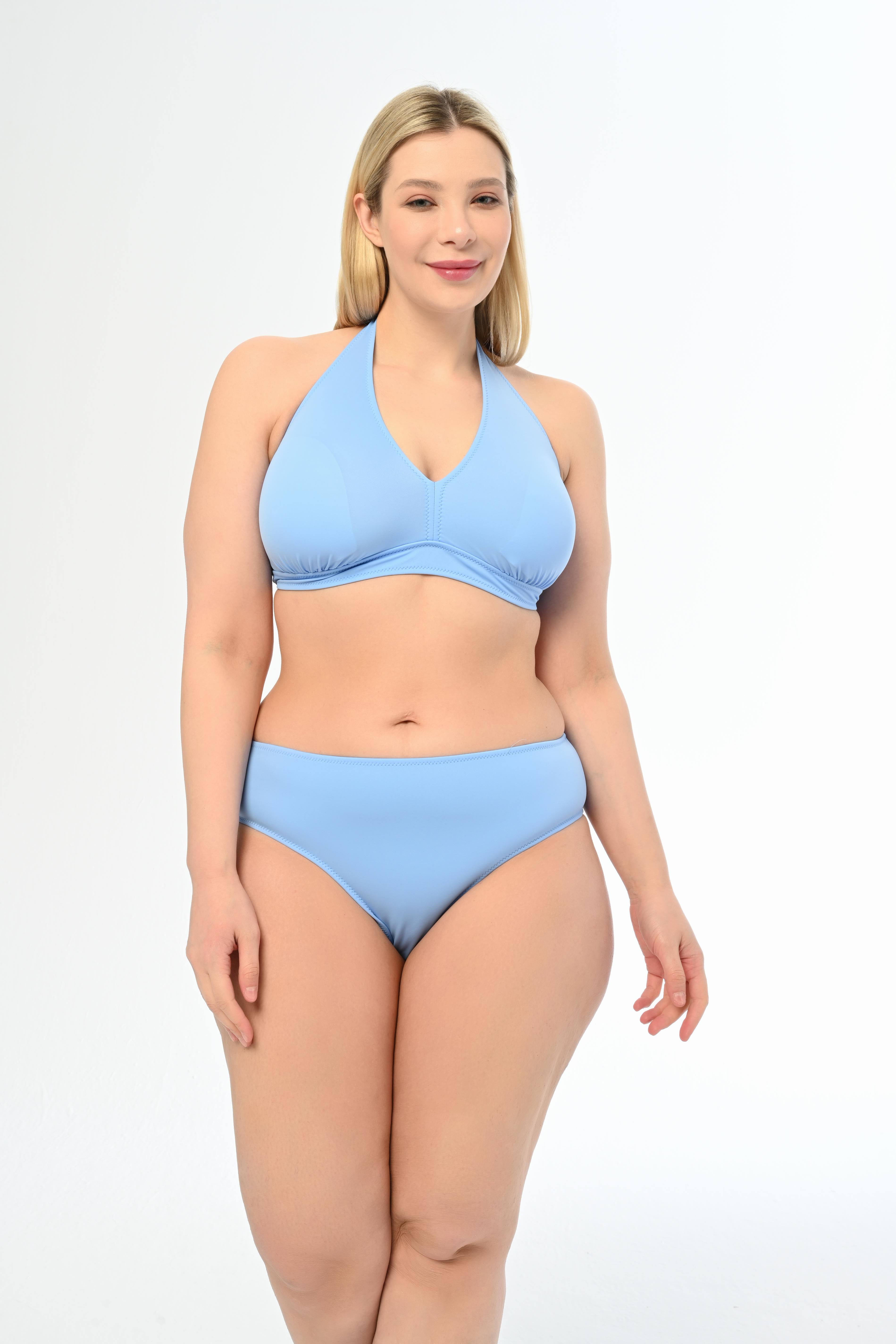 AQUAVİVA Kadın Mavi Büyük Beden Boyundan Bağlı Üçgen Elena Bikini Takımı