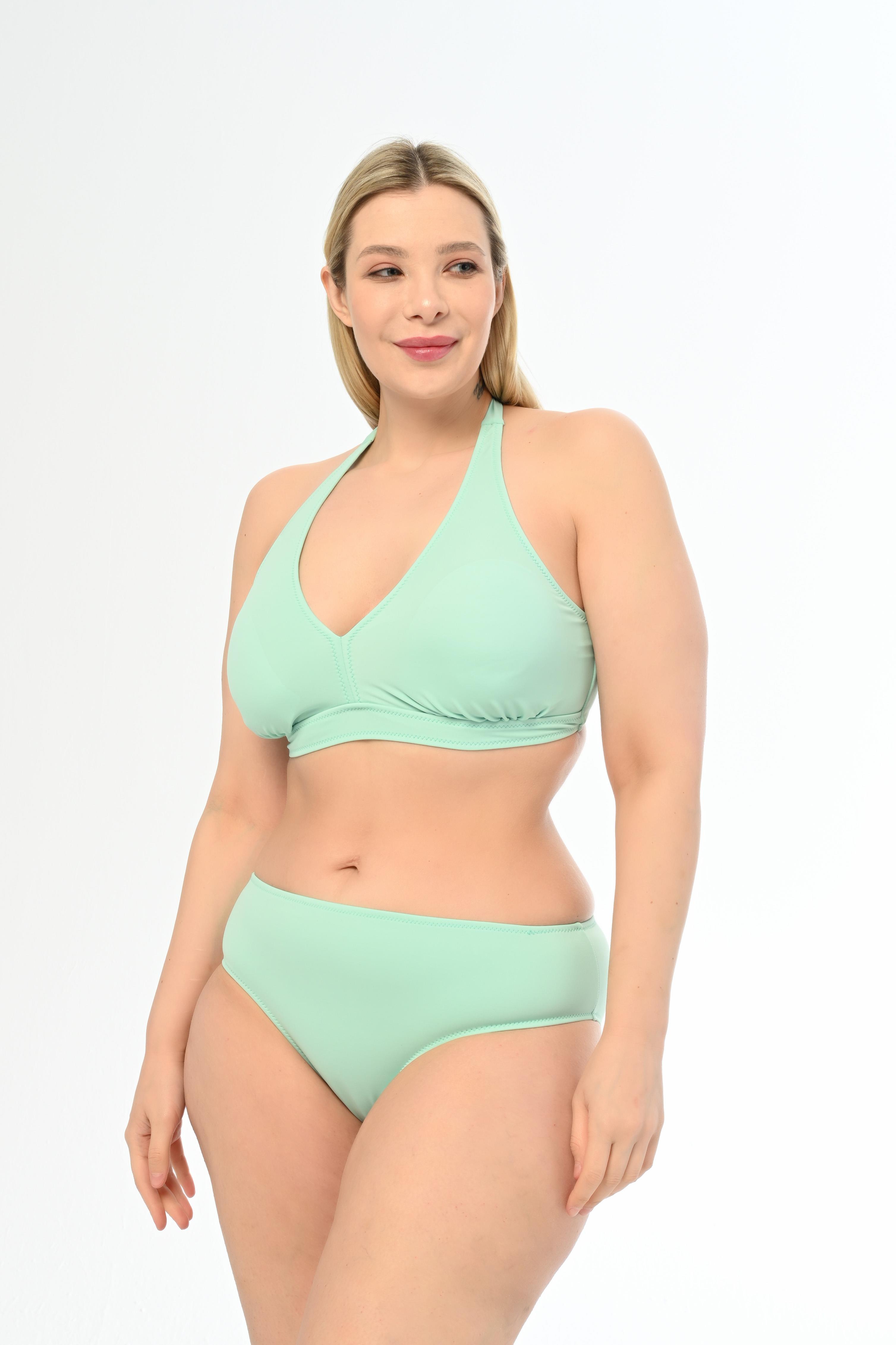 AQUAVİVA Kadın Mint Büyük Beden Boyundan Bağlı Üçgen Elena Bikini Takımı