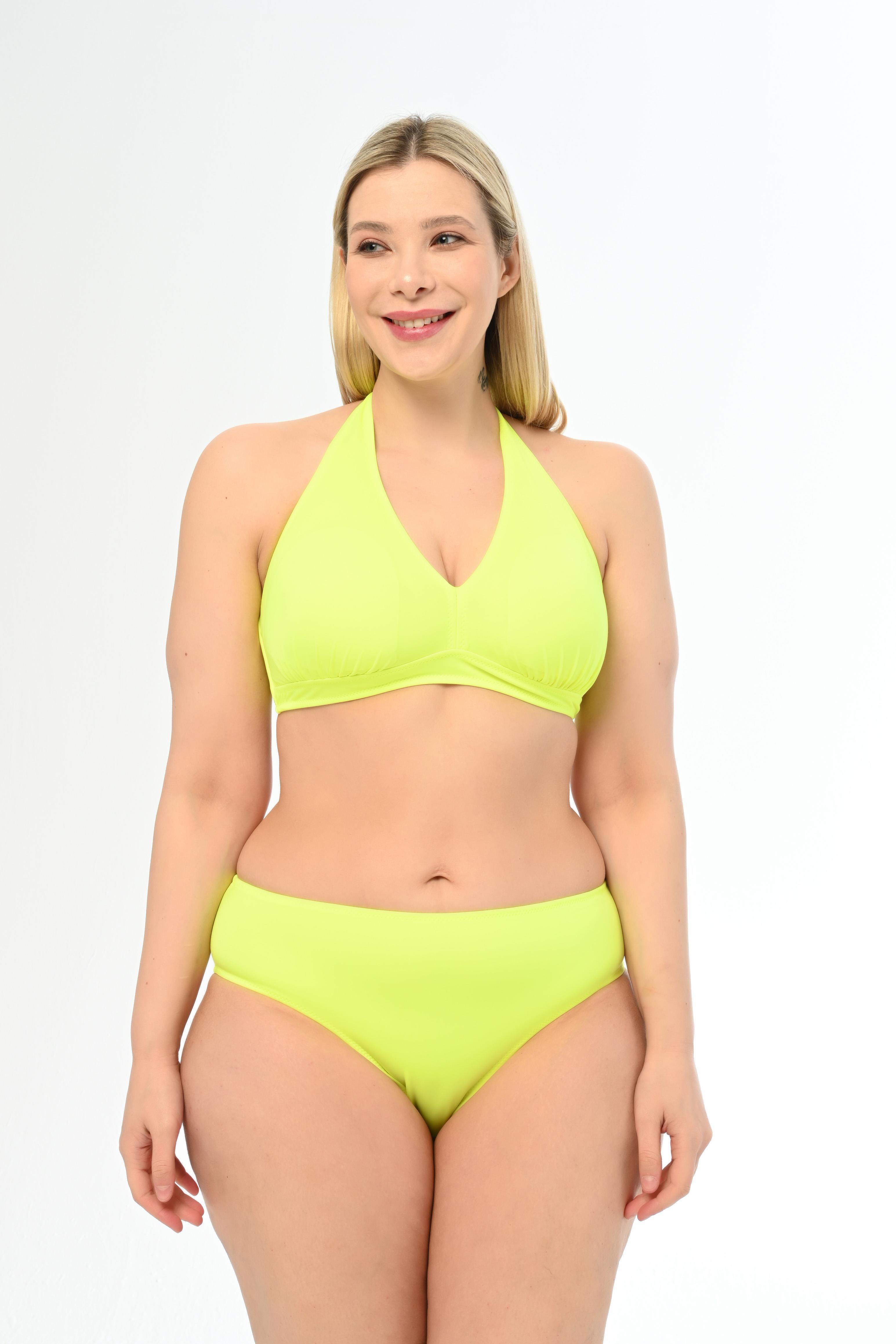 AQUAVİVA Kadın Neon Yeşil Büyük Beden Boyundan Bağlı Üçgen Elena Bikini Takımı