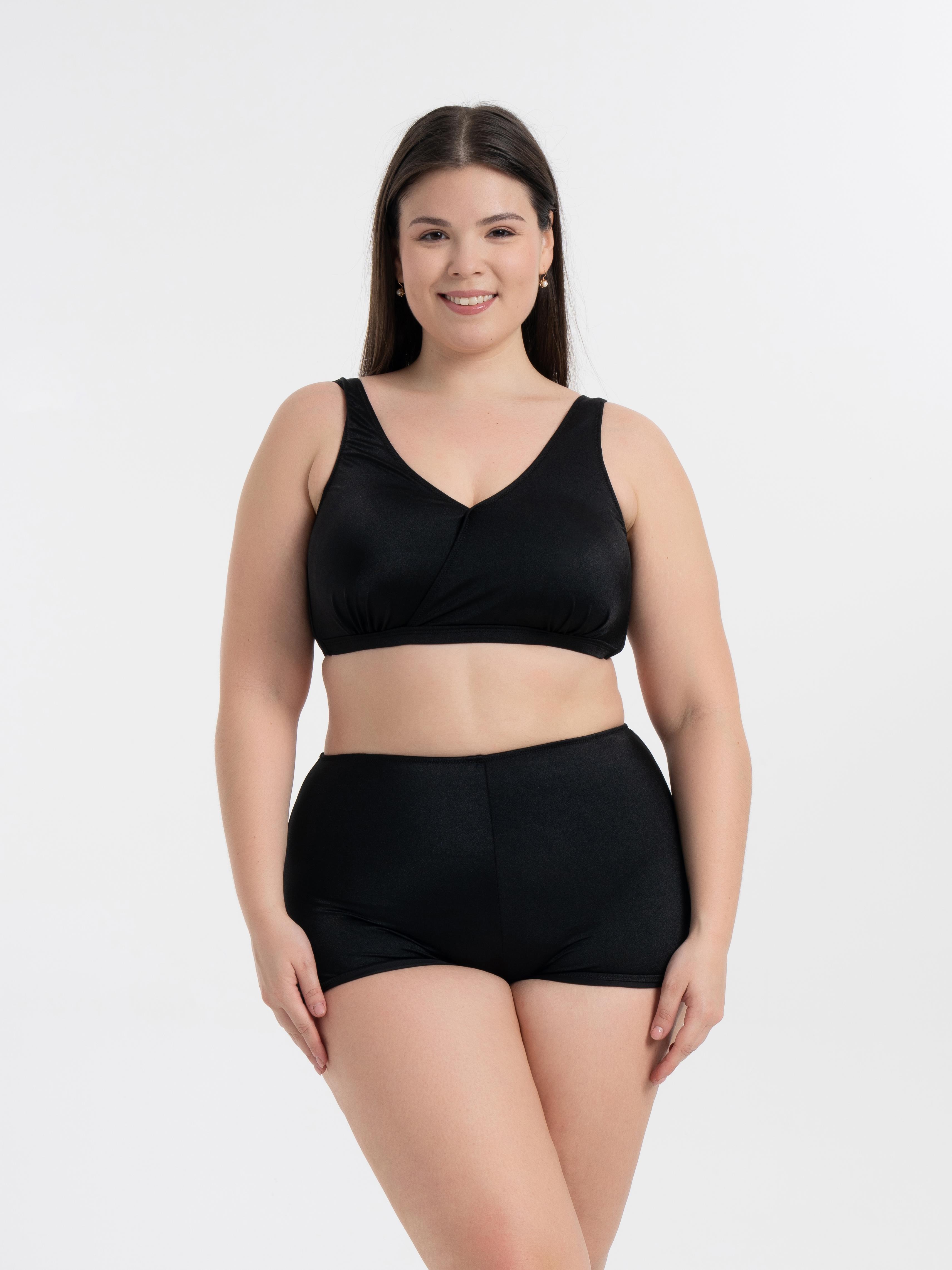 AQUAVİVA Kadın Parlak Siyah Büyük Beden Quinn Kruvaze Detaylı Toparlayıcı Şortlu Bikini Takımı