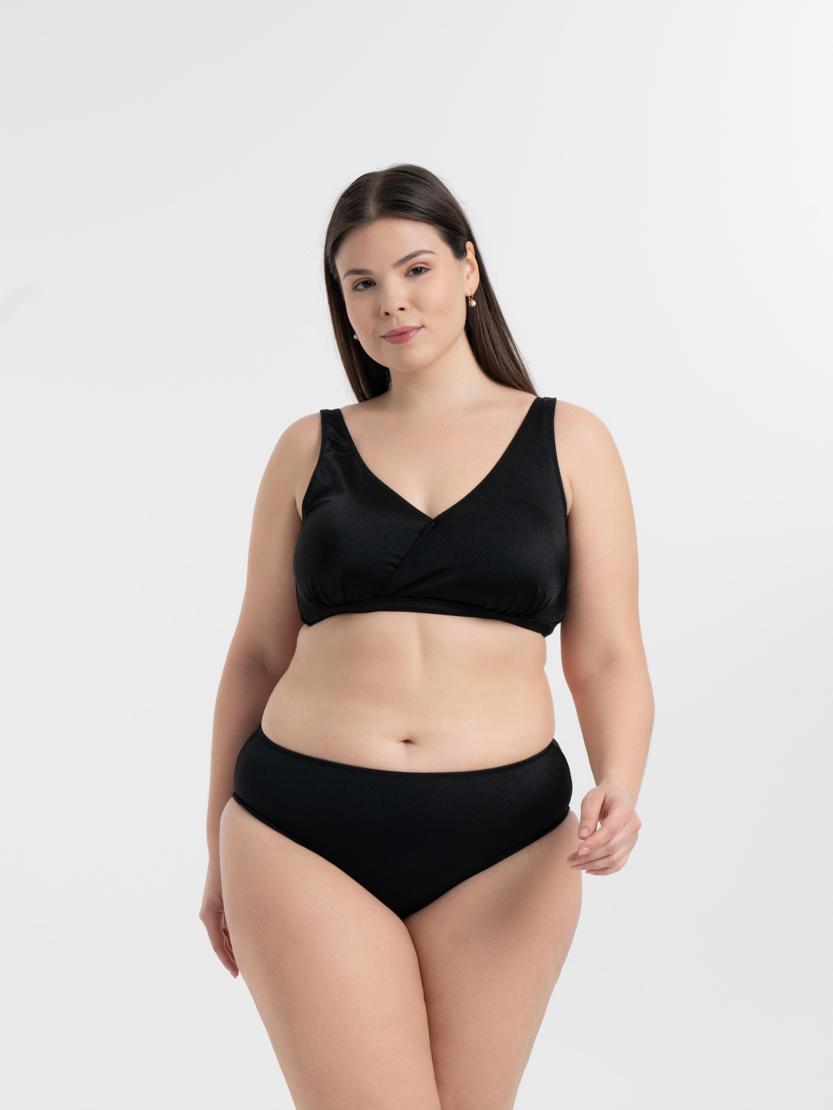 AQUAVİVA Kadın Parlak Siyah Büyük Beden Quinn Kruvaze Detaylı Toparlayıcı Bikini Takımı