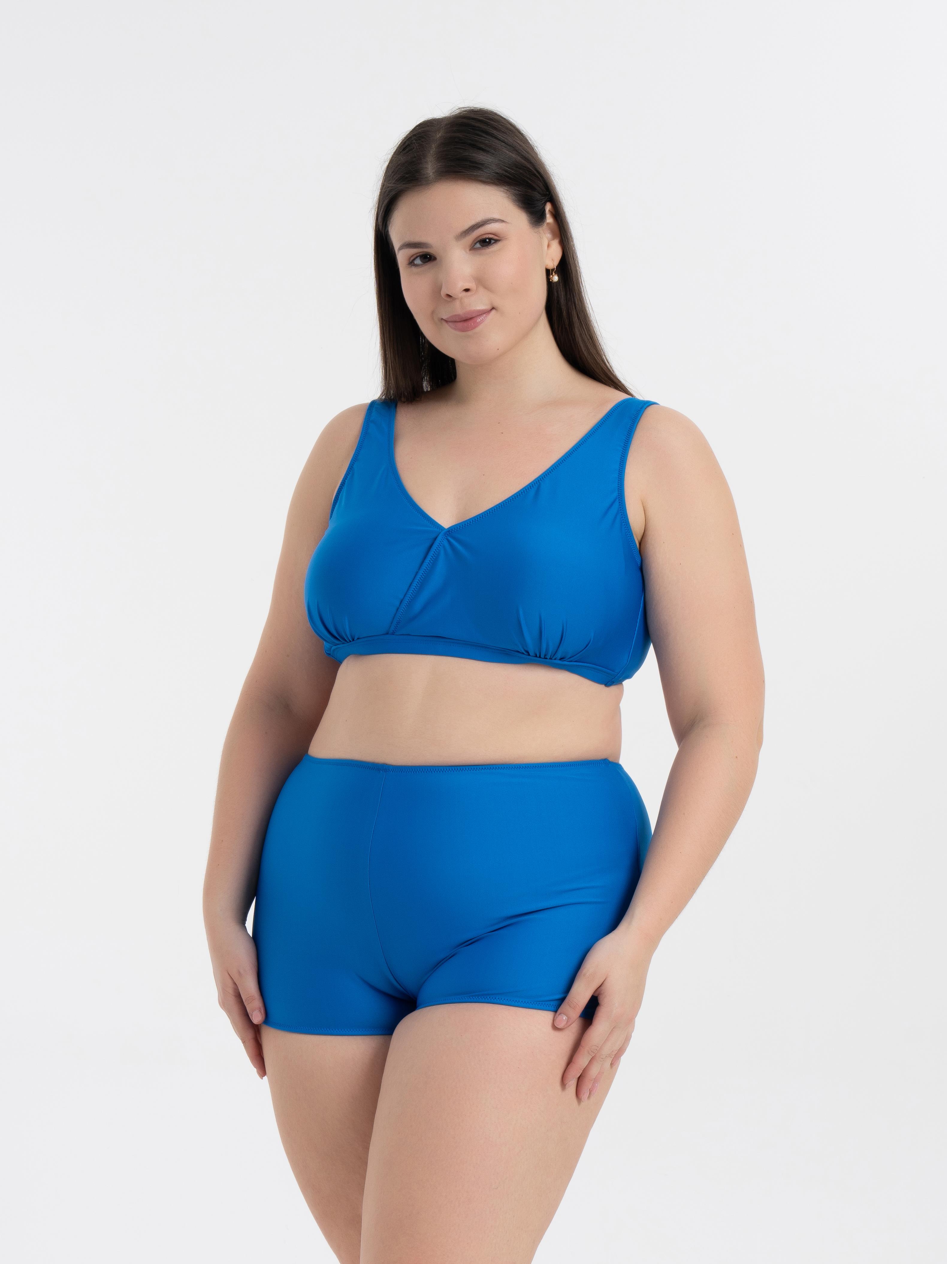 AQUAVİVA Kadın Saks Büyük Beden Quinn Kruvaze Detaylı Toparlayıcı Şortlu Bikini Takımı