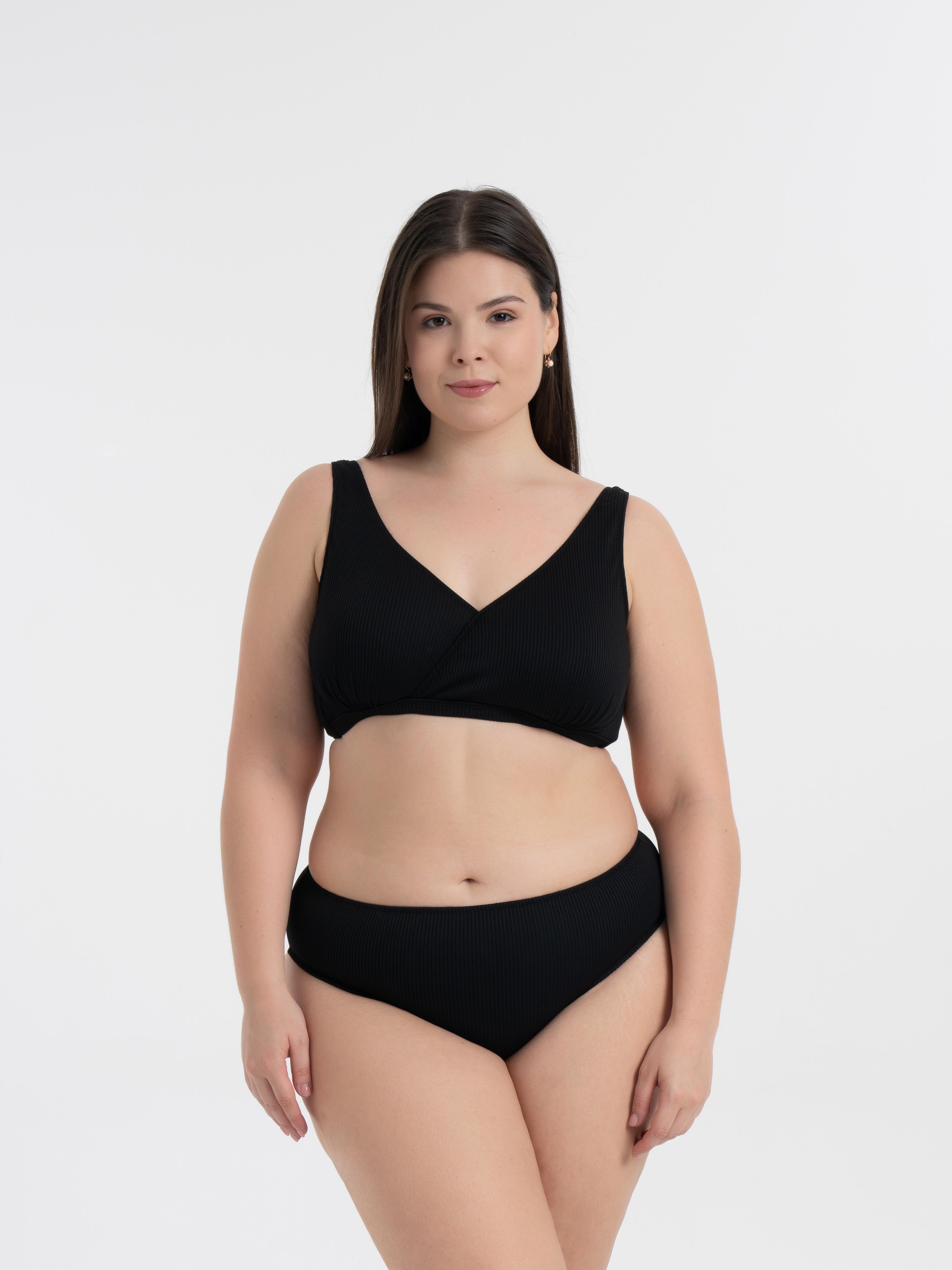 AQUAVİVA Kadın Siyah Fitilli Büyük Beden Quinn Kruvaze Detaylı Toparlayıcı Bikini Takımı