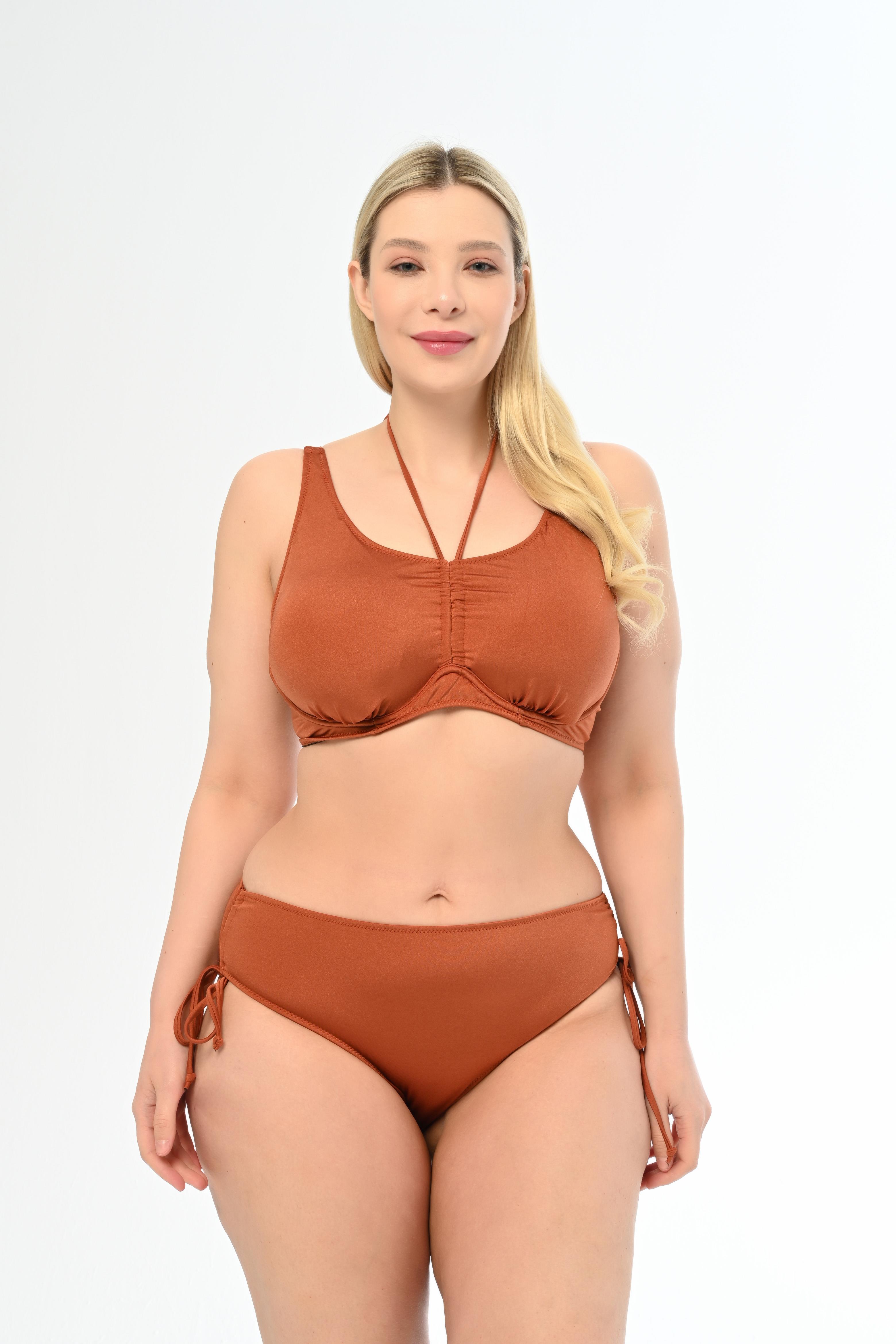 AQUAVİVA Kadın Tarçın Büyük Beden Azura Toparlayıcı Sürgülü Bikini Takımı