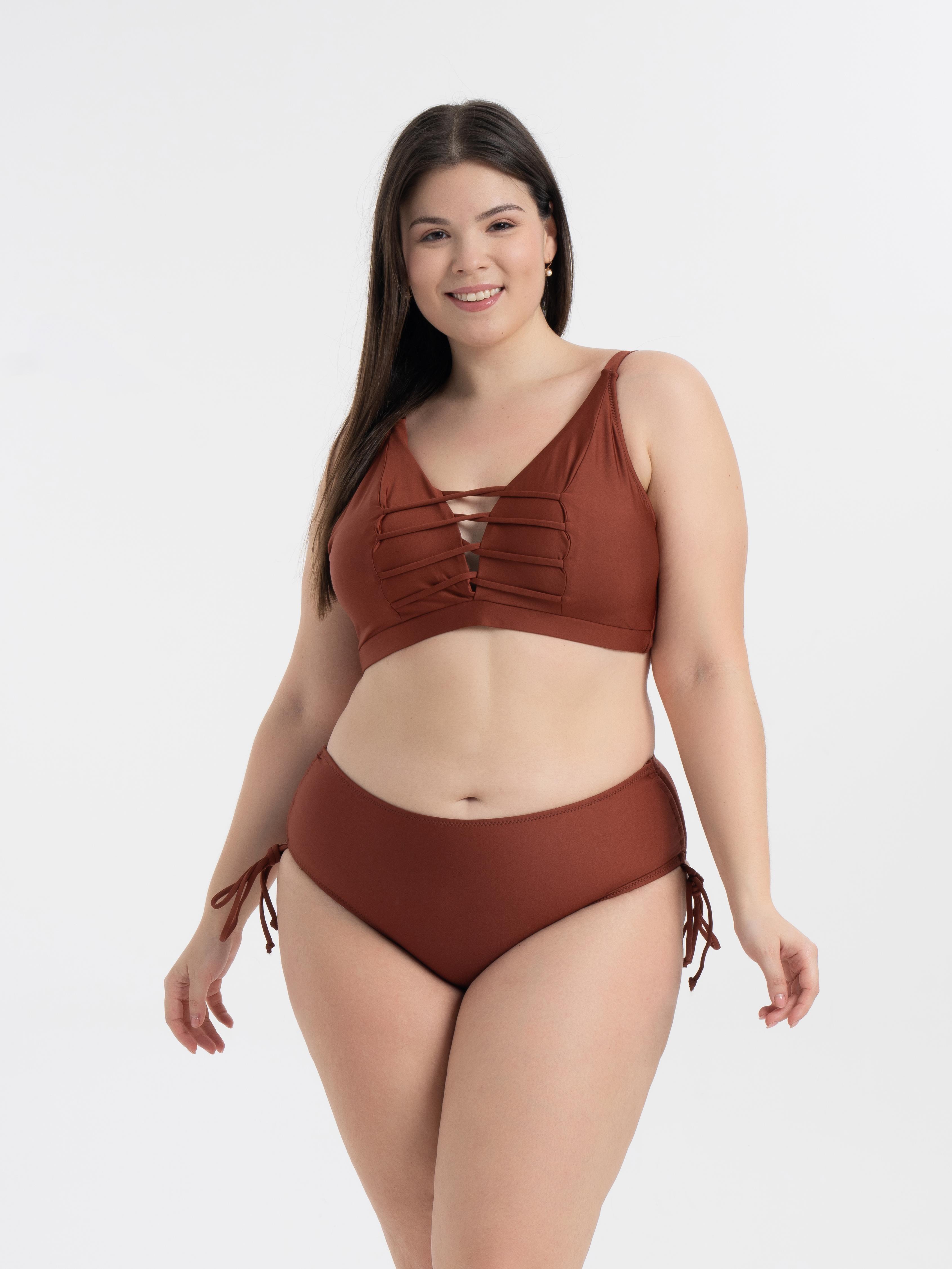 AQUAVİVA Kadın Tarçın Büyük Beden Venezıa Toparlayıcı Çapraz İpli Dekolte Bikini Takımı