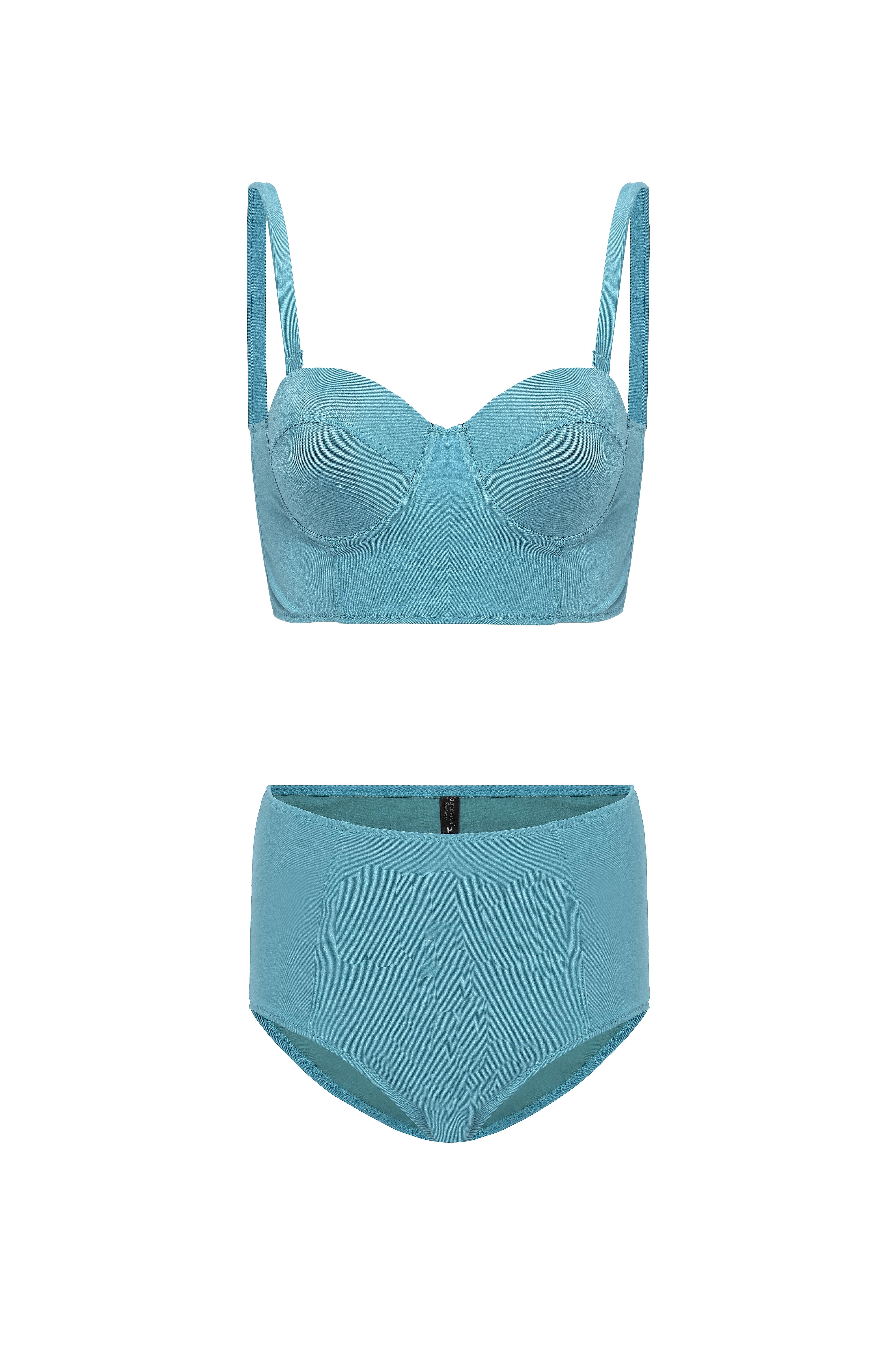 AQUAVİVA Kadın Turkuaz Valencia Sırt Detaylı Dolgulu Yüksek Bel Bikini Takımı