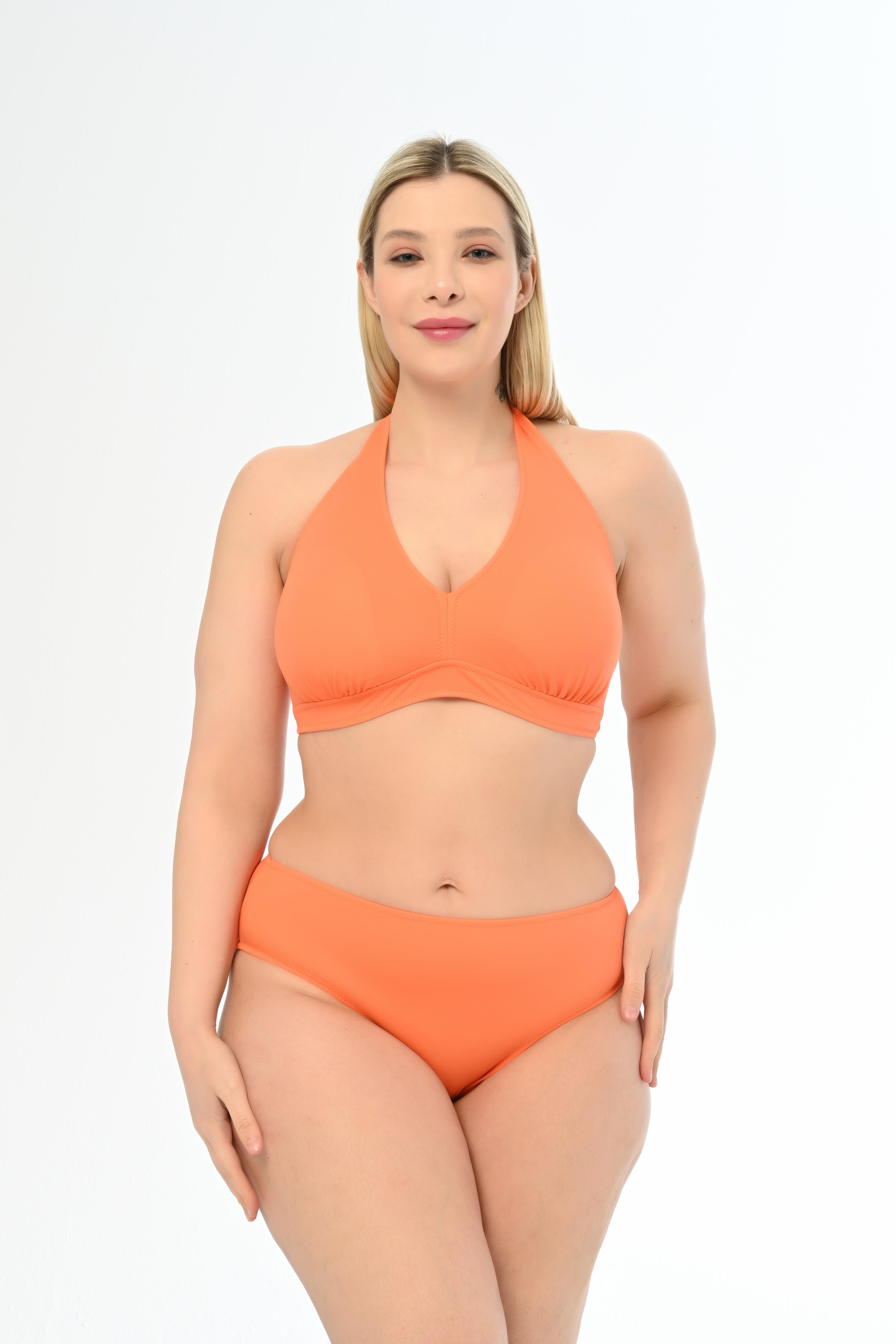 AQUAVİVA  Kadın  Turuncu Büyük  Beden  Boyundan Bağlı Üçgen Elena Bikini Takımı 