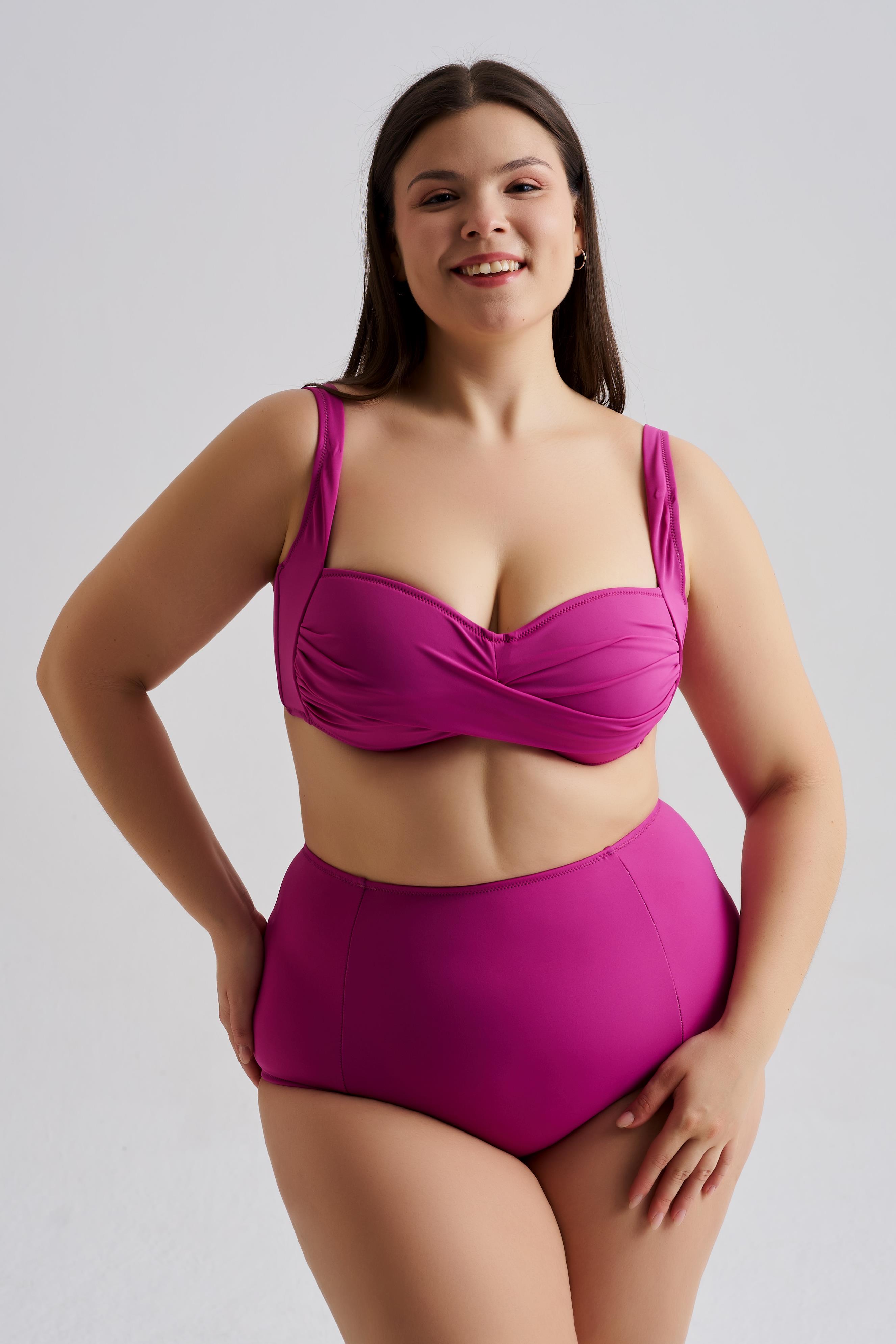 AQUAVİVA Kadın Vişne Büyük Beden Carlotta Drapeli Yüksek Bel Bikini Takımı