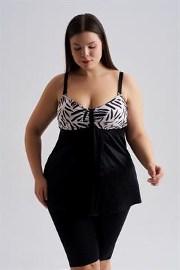 AQUAVİVA Kadın Büyük Beden Olivia Kruvaze Tankini Siyah Batik Desen 