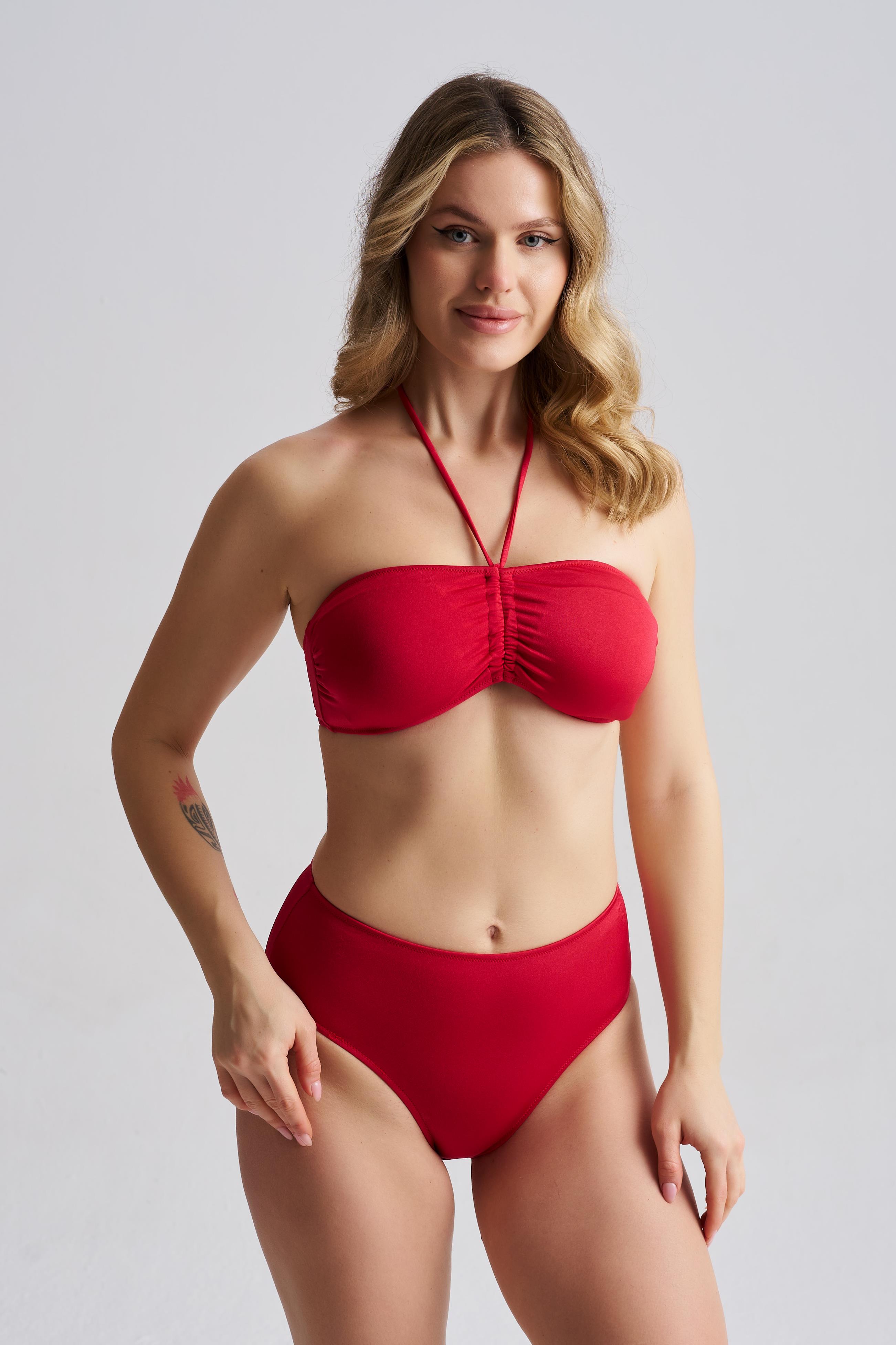 AQUAVİVA Kadın Adriana Straplez Push Up Boyundan Bağlamalı Bikini Takımı Kırmızı 