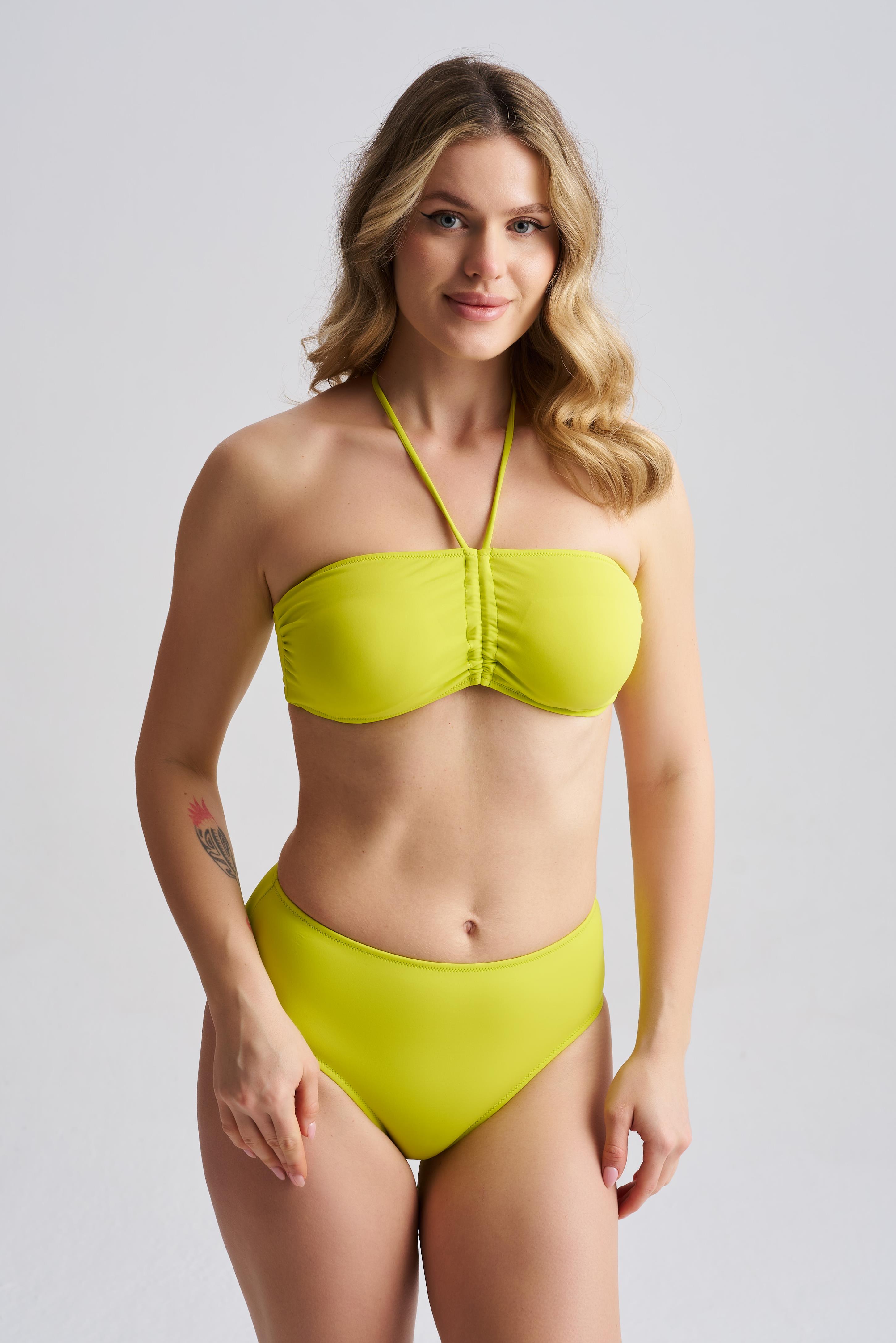 AQUAVİVA Kadın Adriana Straplez Push Up Boyundan Bağlamalı Bikini Takımı Neon Yeşil 