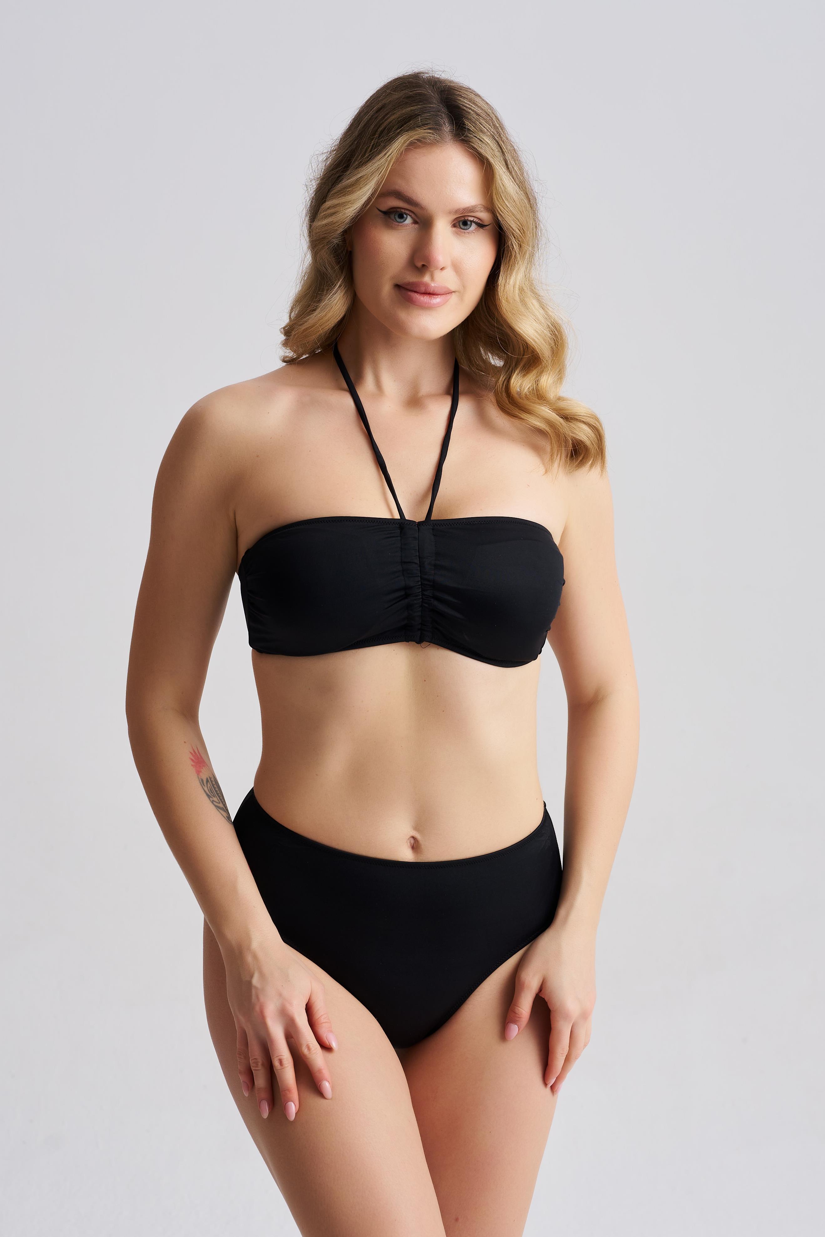 AQUAVİVA Kadın Adriana Straplez Push Up Boyundan Bağlamalı Bikini Takımı Siyah 