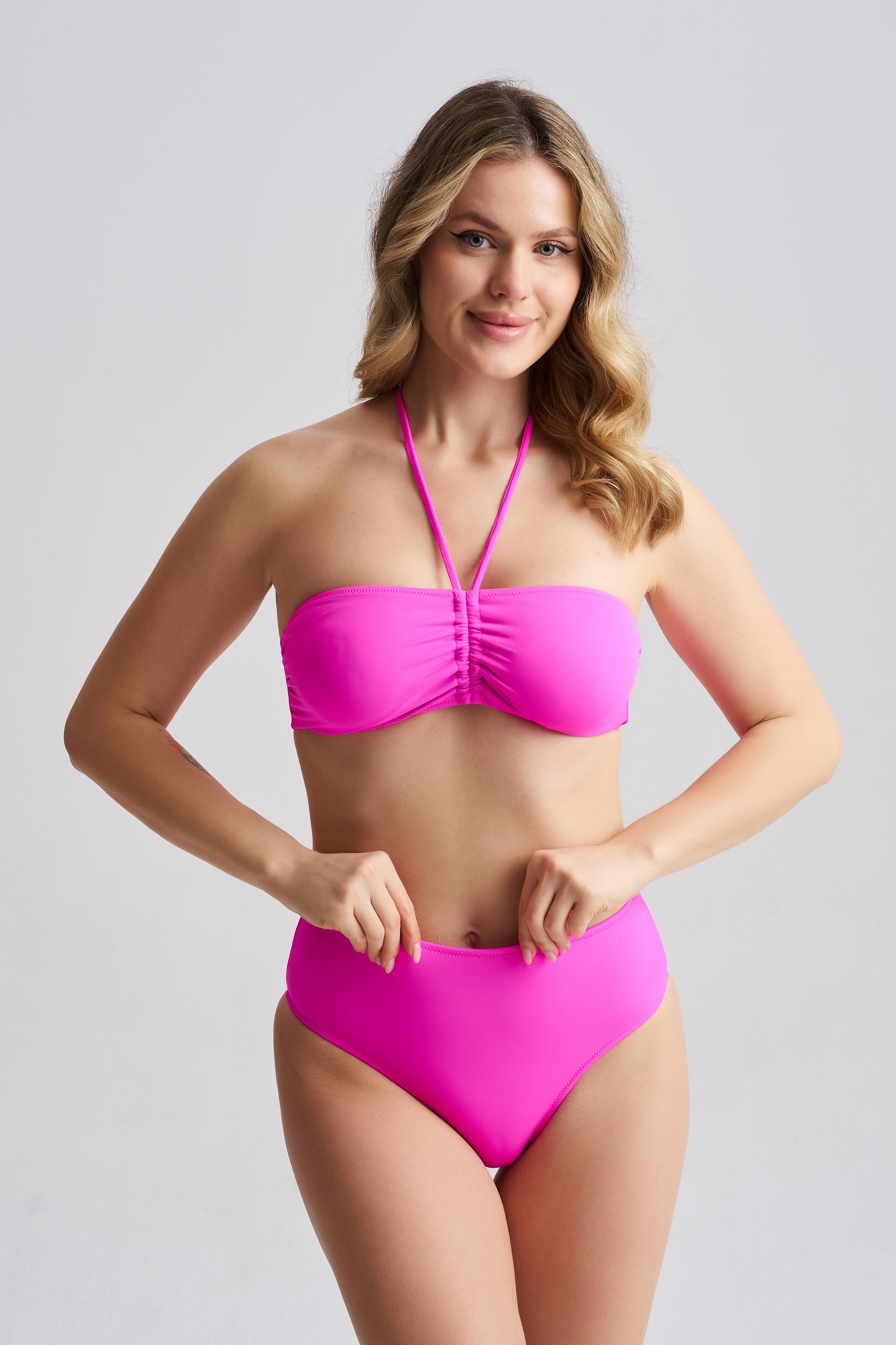 AQUAVİVA Kadın Adriana Straplez Push Up Boyundan Bağlamalı Bikini Takımı Fuşya 