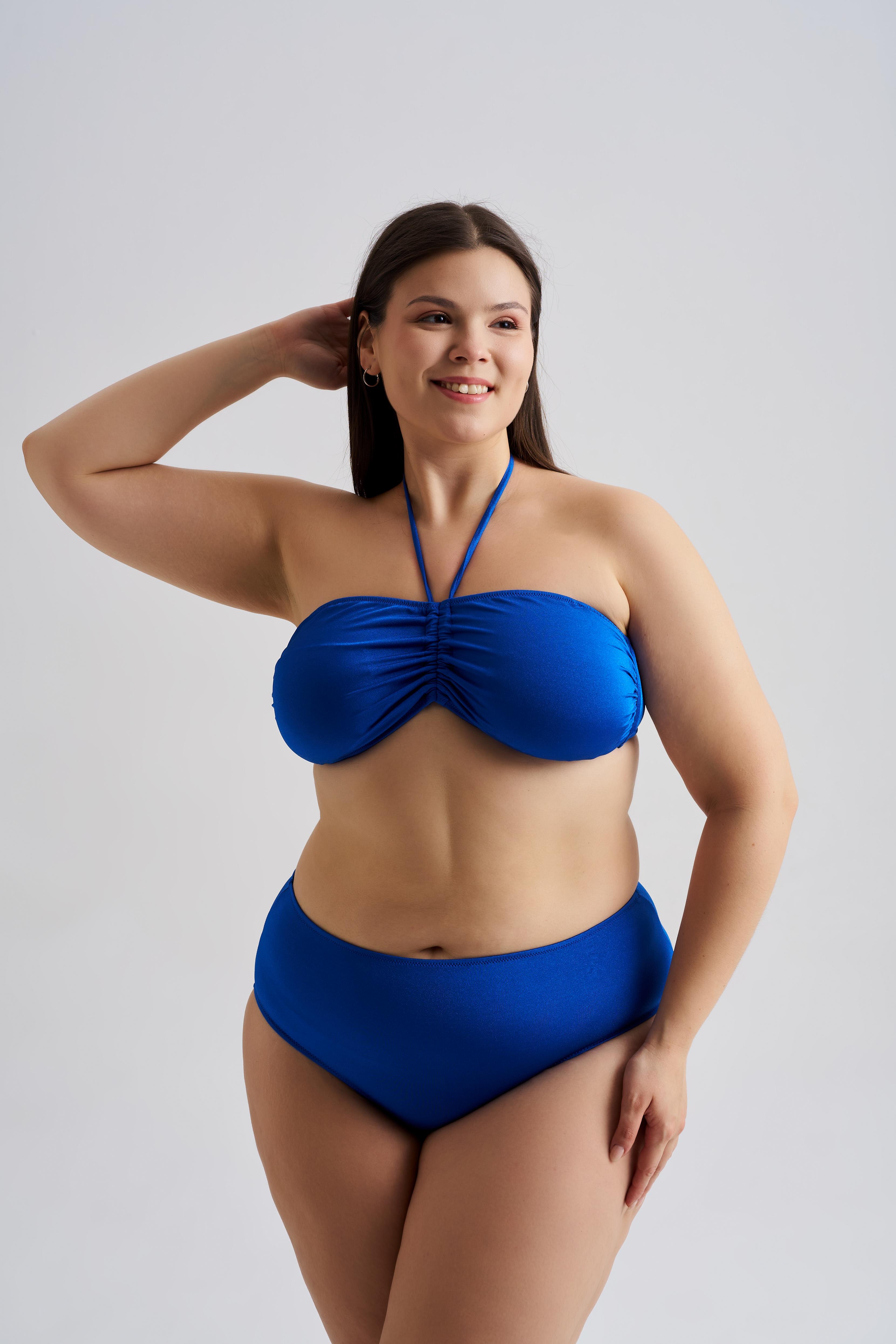 AQUAVİVA Kadın Büyük Beden Alessia Straplez Boyundan Bağlamalı Push Up Bikini Takımı Saks 