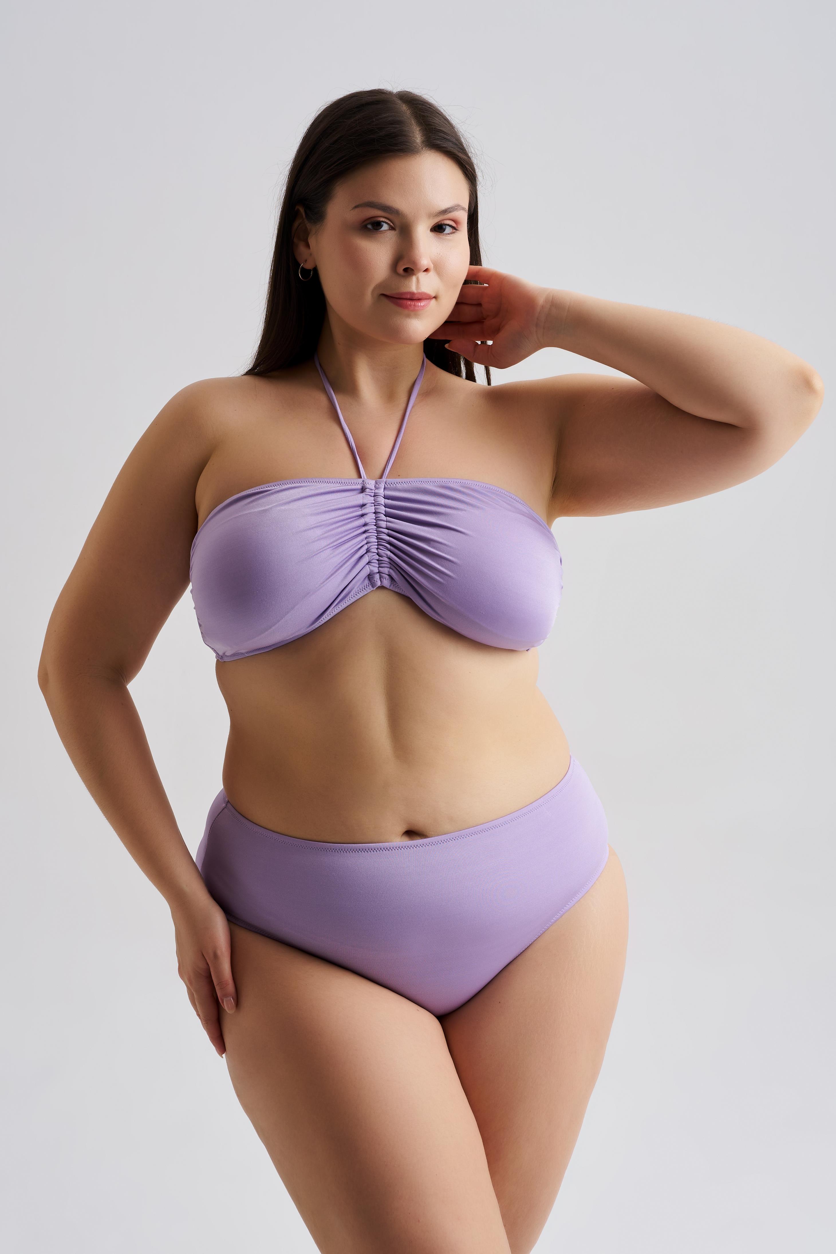 AQUAVİVA Kadın Büyük Beden Alessia Straplez Boyundan Bağlamalı Push Up Bikini Takımı Lila