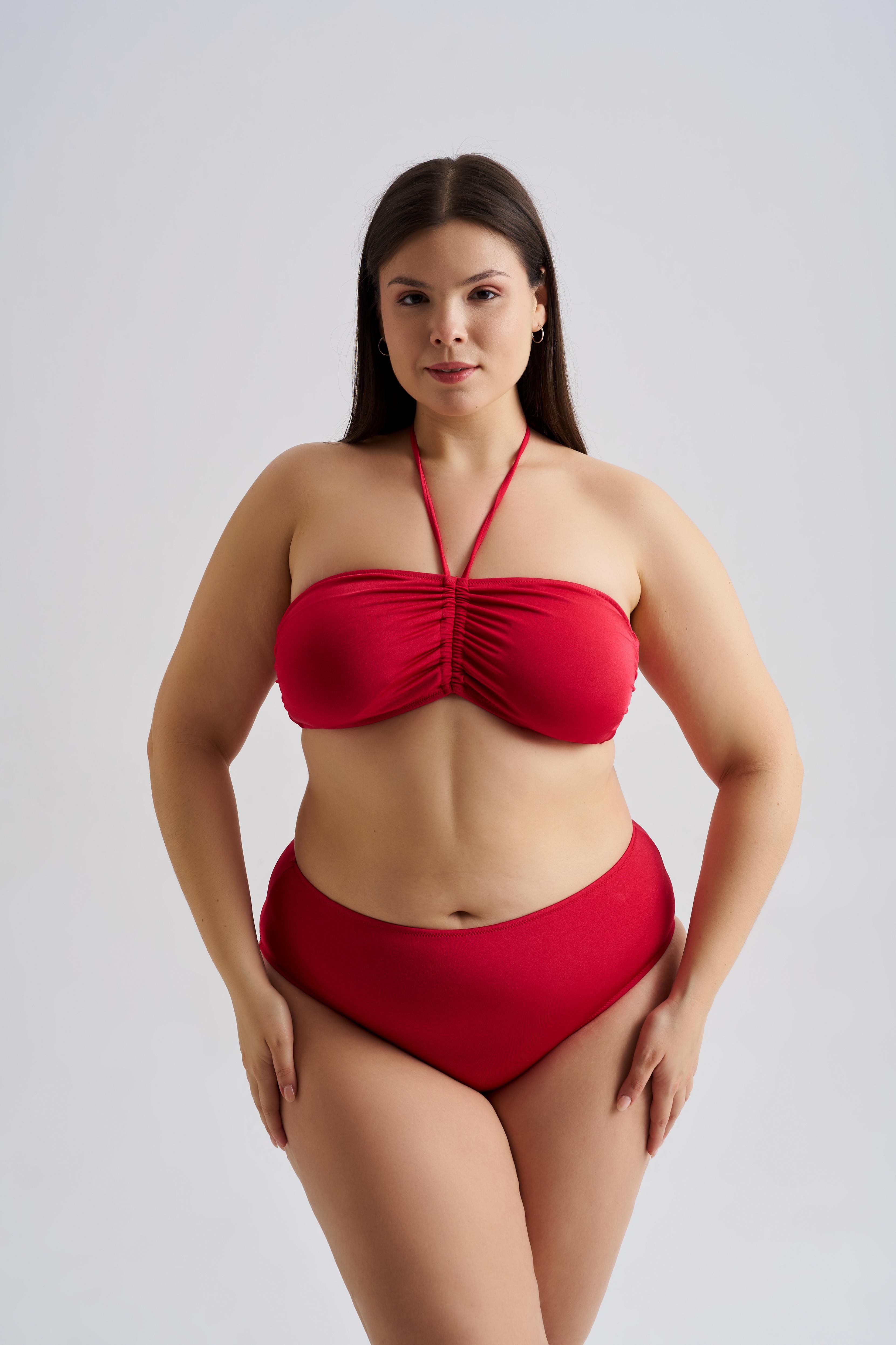 AQUAVİVA Kadın Büyük Beden Alessia Straplez Boyundan Bağlamalı Push Up Bikini Takımı Kırmızı 