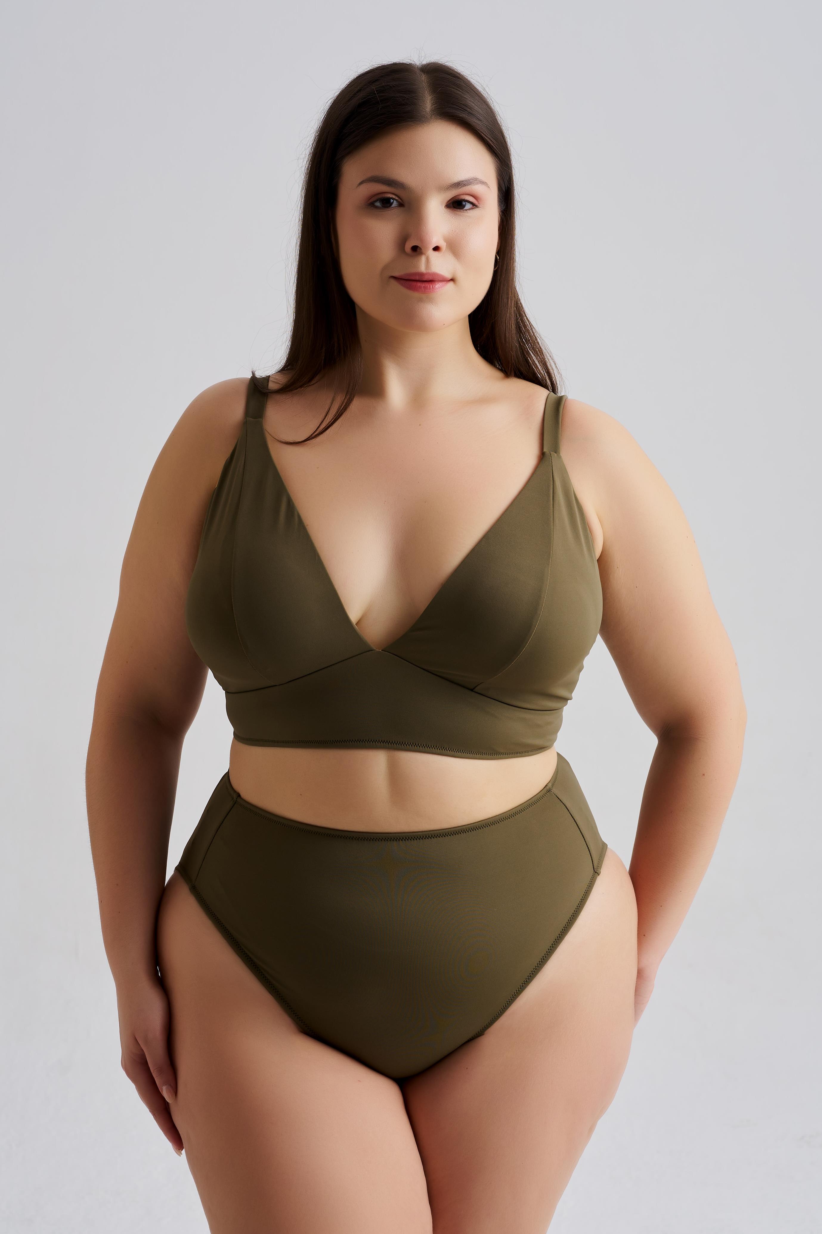 AQUAVİVA Kadın Büyük Beden Gabriella Toparlayıcı Yüksek Bel Bikini Takımı Haki 