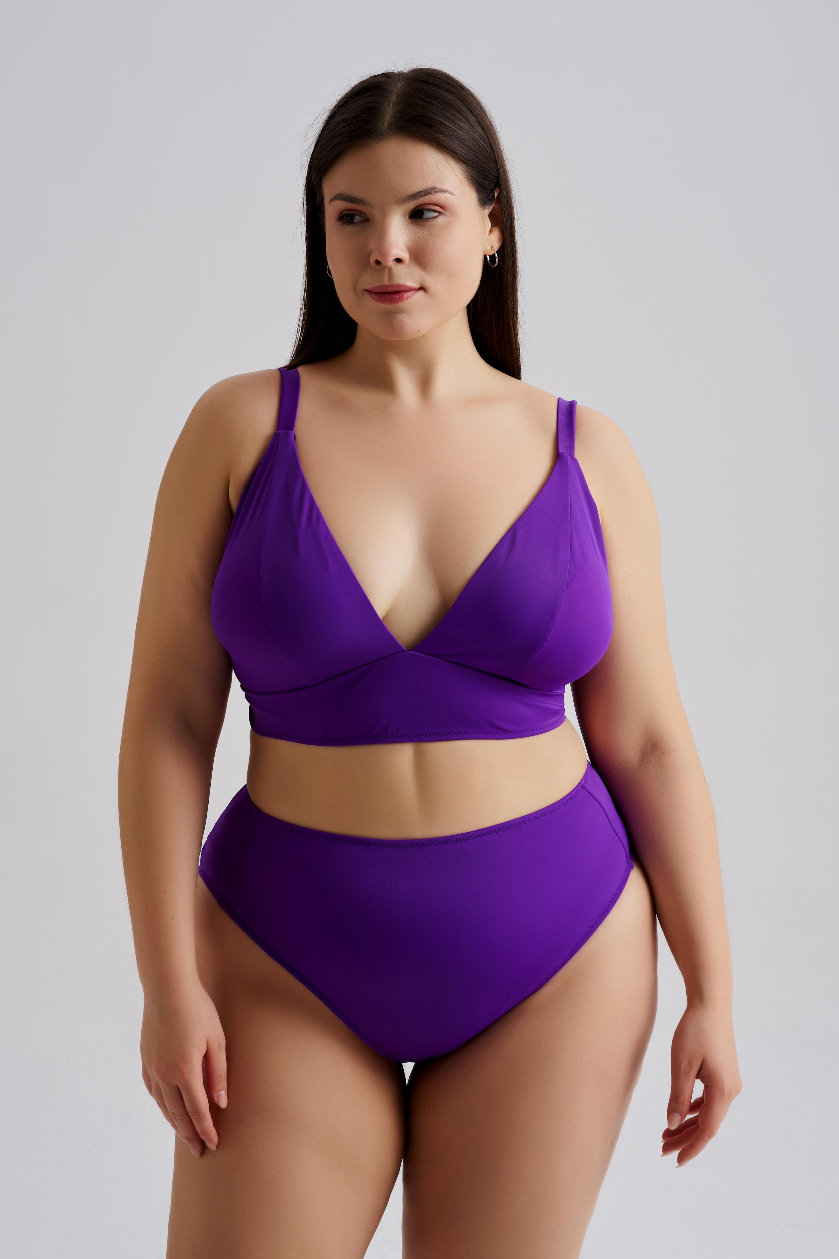 AQUAVİVA Kadın Büyük Beden Gabriella Toparlayıcı Yüksek Bel Bikini Takımı Mor 