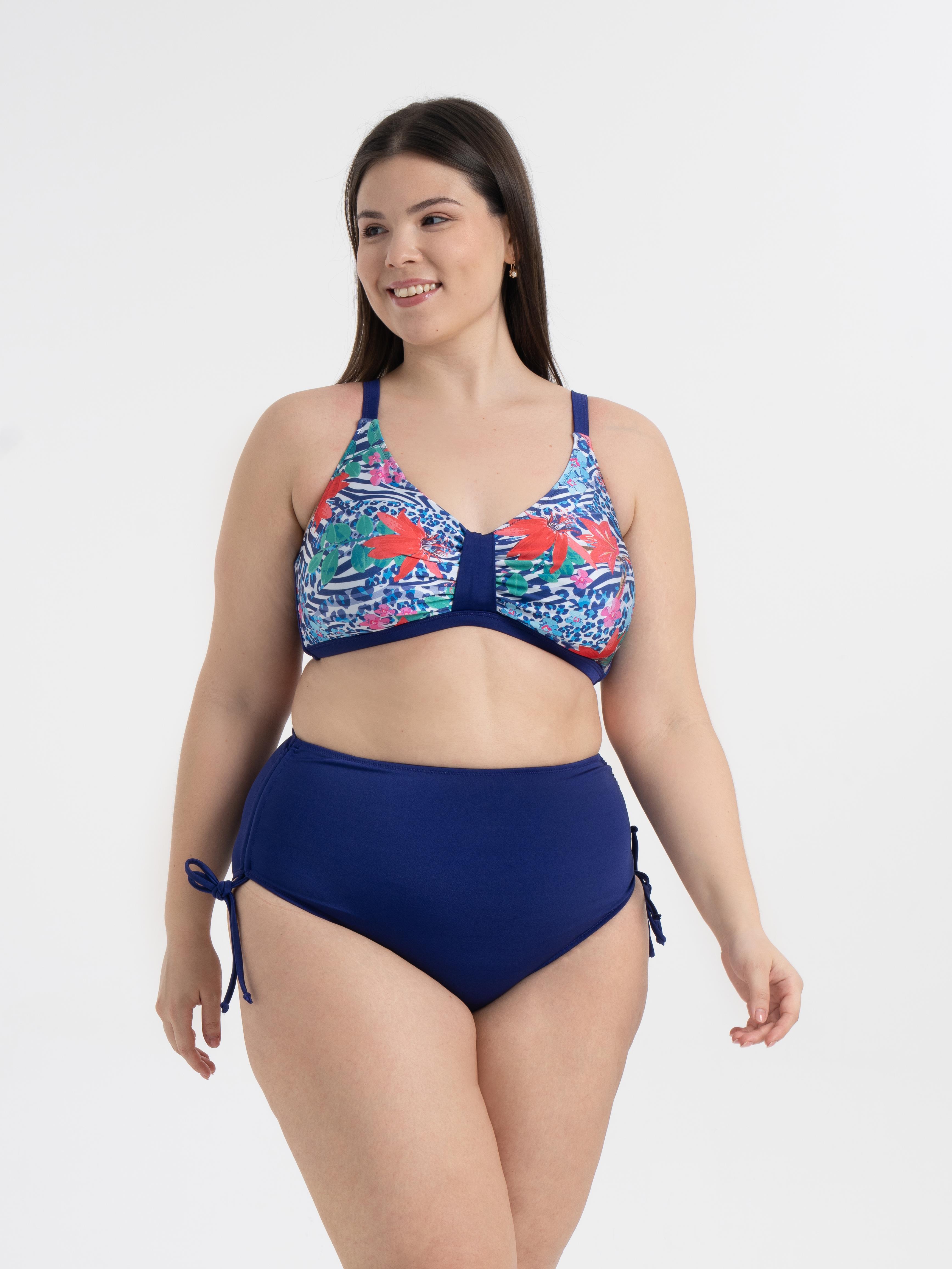 AQUAVİVA Kadın Büyük Beden Lacivert Çiçek Desen Katrina Toparlayıcı Yüksek Bel Bikini Takımı