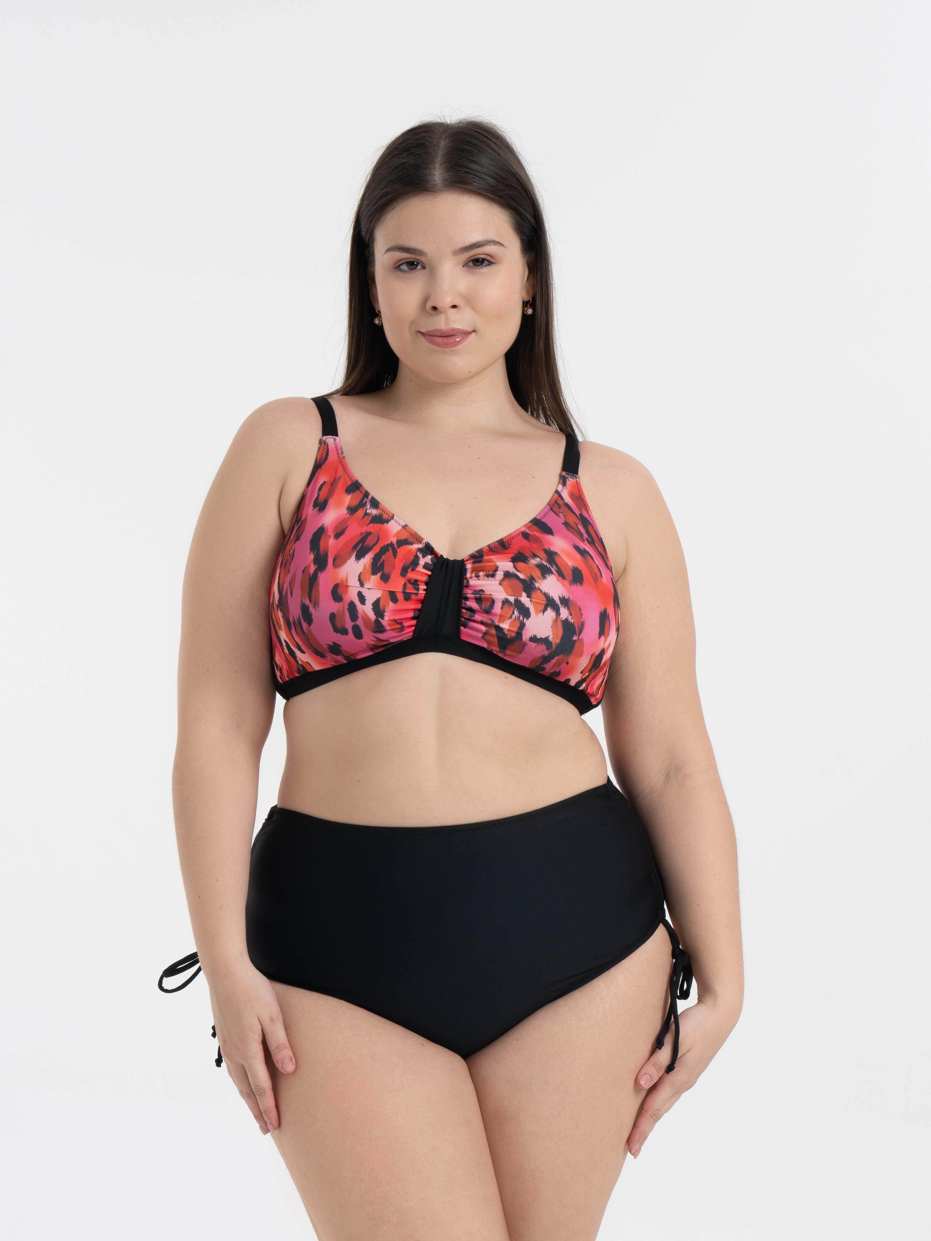AQUAVİVA Kadın Büyük Beden Siyah Pembe Desen Katrina Toparlayıcı Yüksek Bel  Bikini Takımı