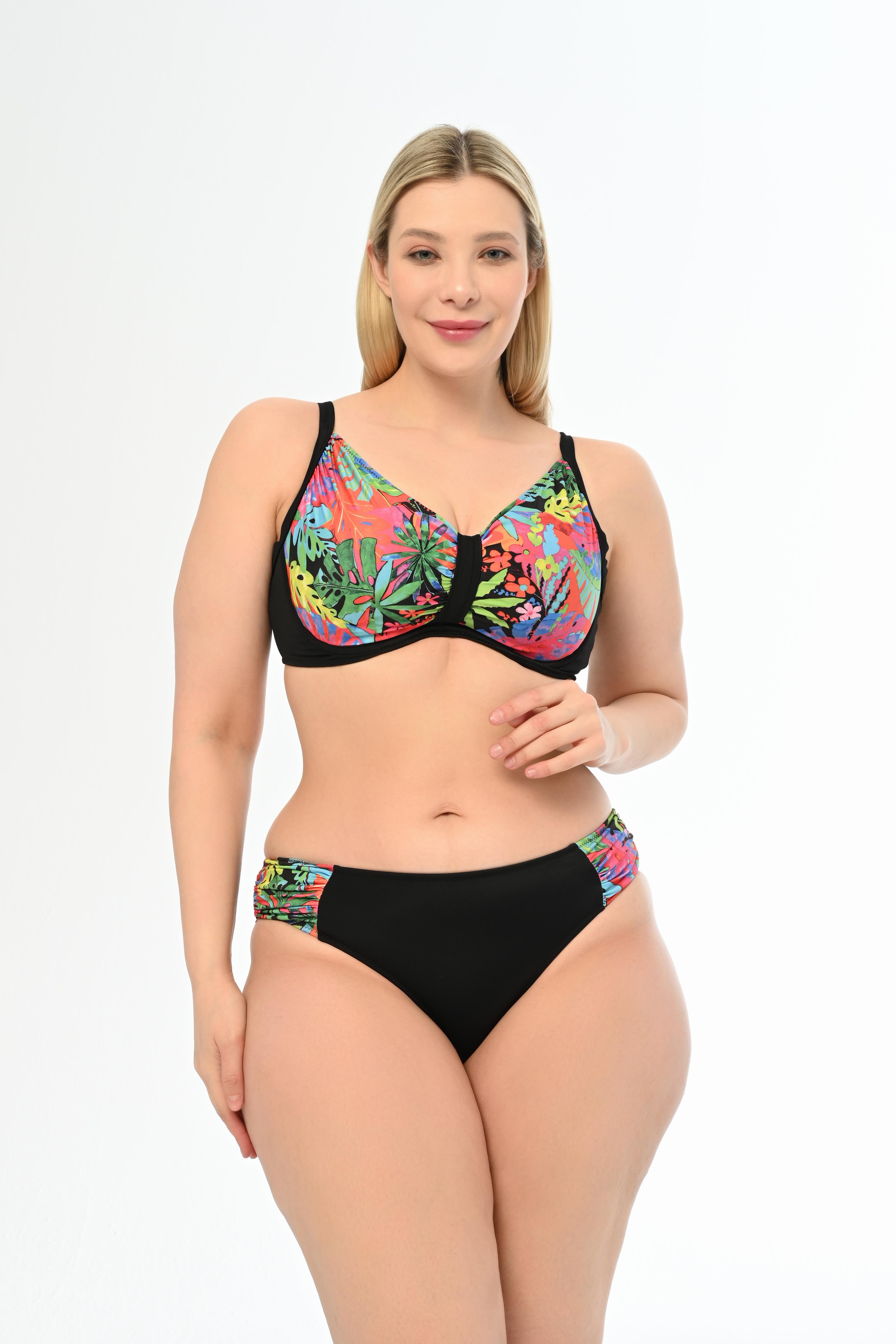AQUAVİVA Kadın Büyük Beden Siyah Yeşil Karışık Desen Apollonia Yeni Toparlayıcı Bikini Takımı