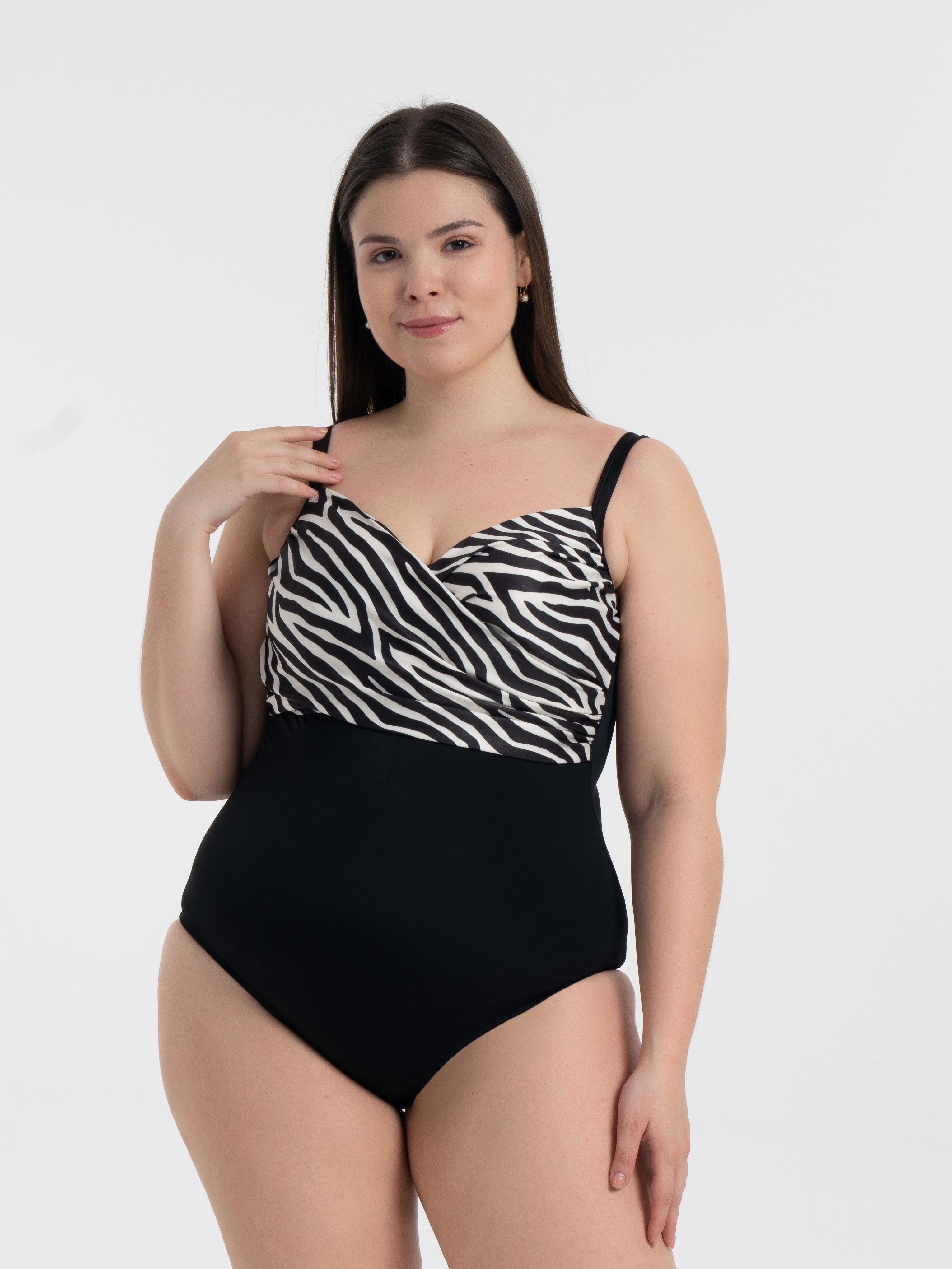 AQUAVİVA Kadın Büyük Beden Siyah Zebra Desen Brunella Balen Destekli Mayo