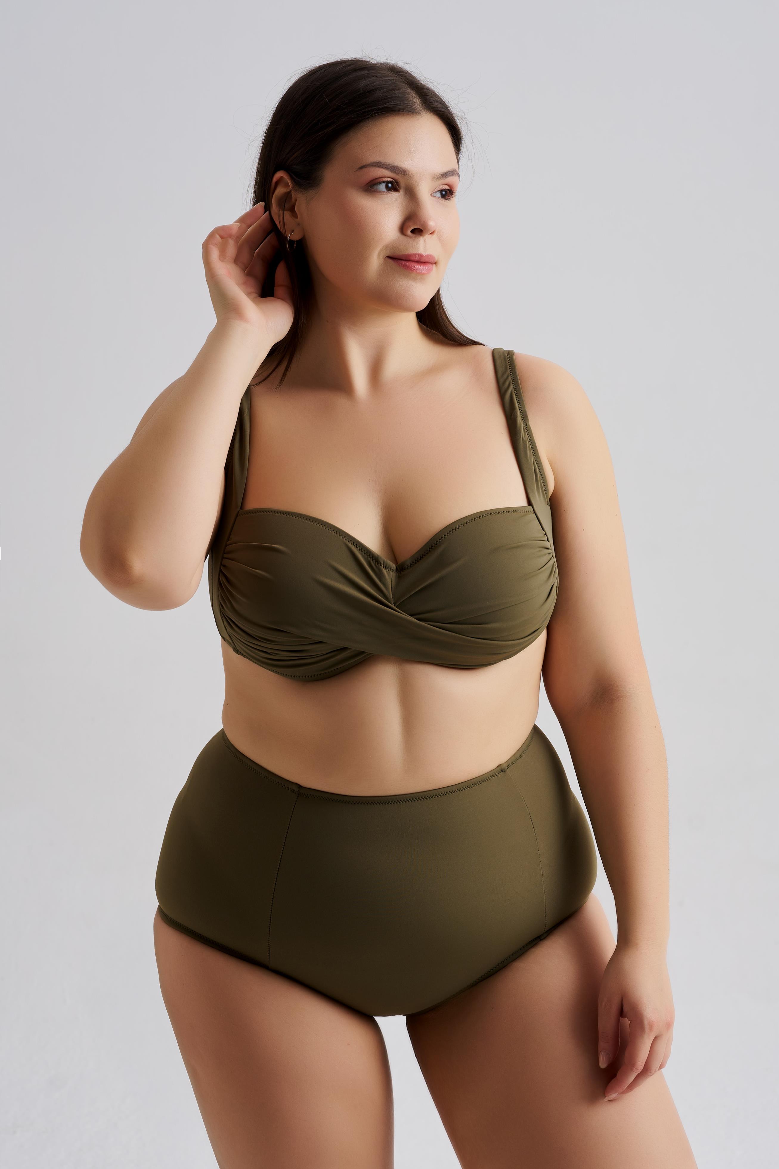 AQUAVİVA Kadın Haki Büyük Beden Carlotta Drapeli Yüksek Bel Bikini Takımı