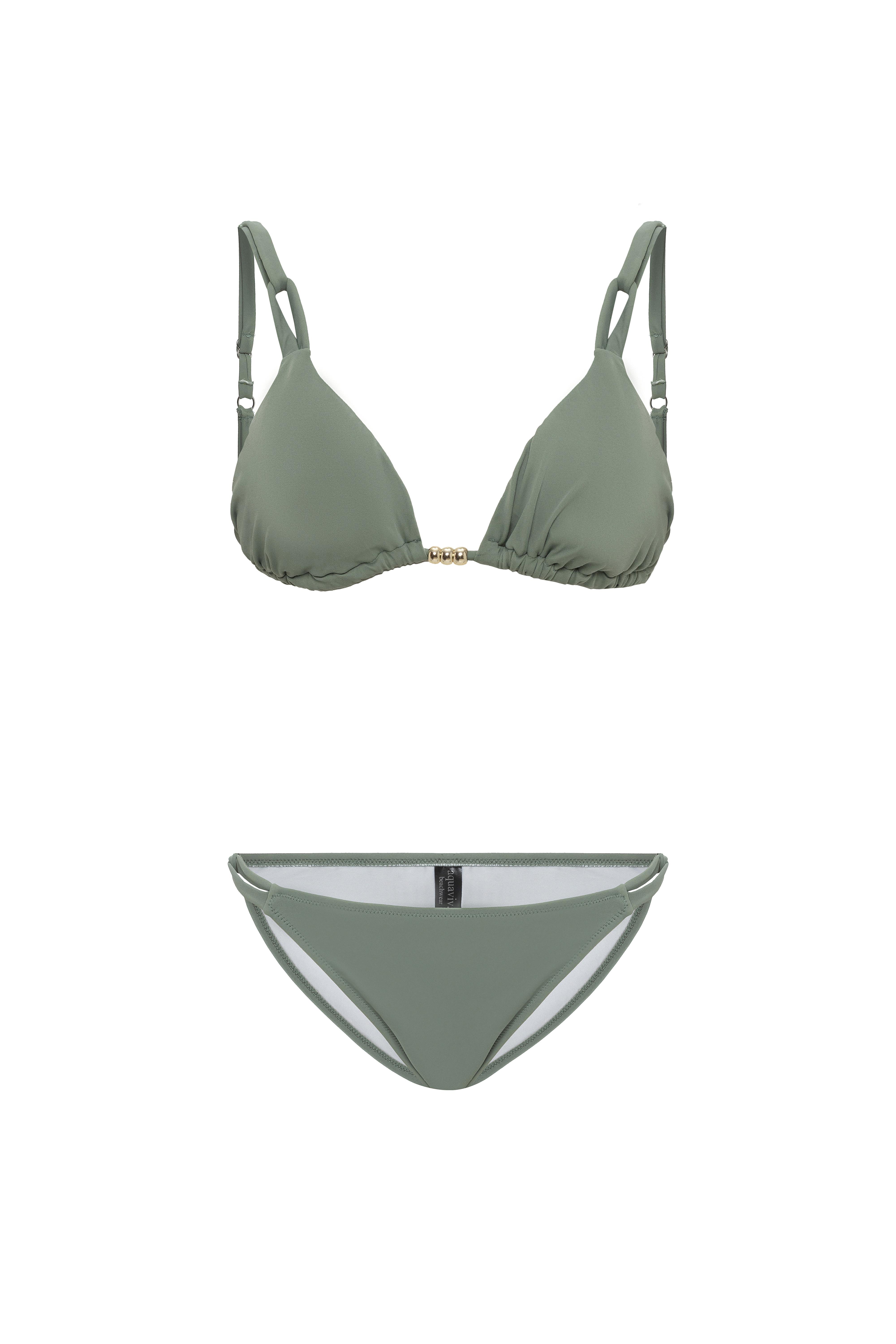 AQUAVİVA Kadın Haki Yeşil İzabella Gold Aksesuarlı Üçgen Bikini Takımı