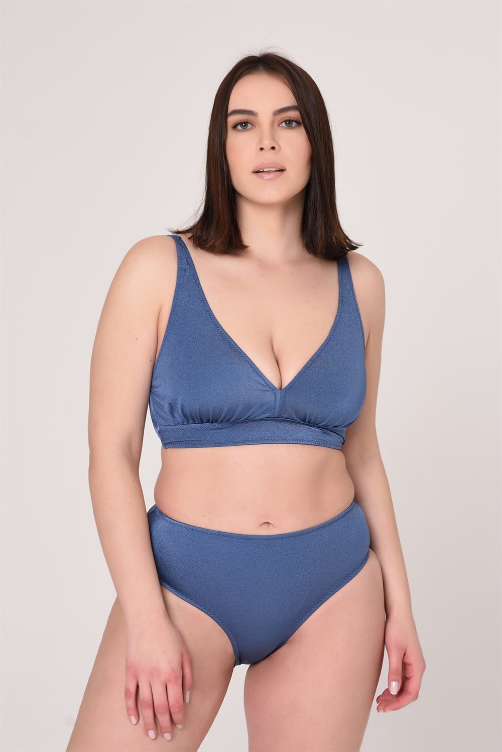 AQUAVİVA Kadın İndigo Büyük Beden Üçgen Toparlayıcı Yüksek Bel  Bikini Takımı