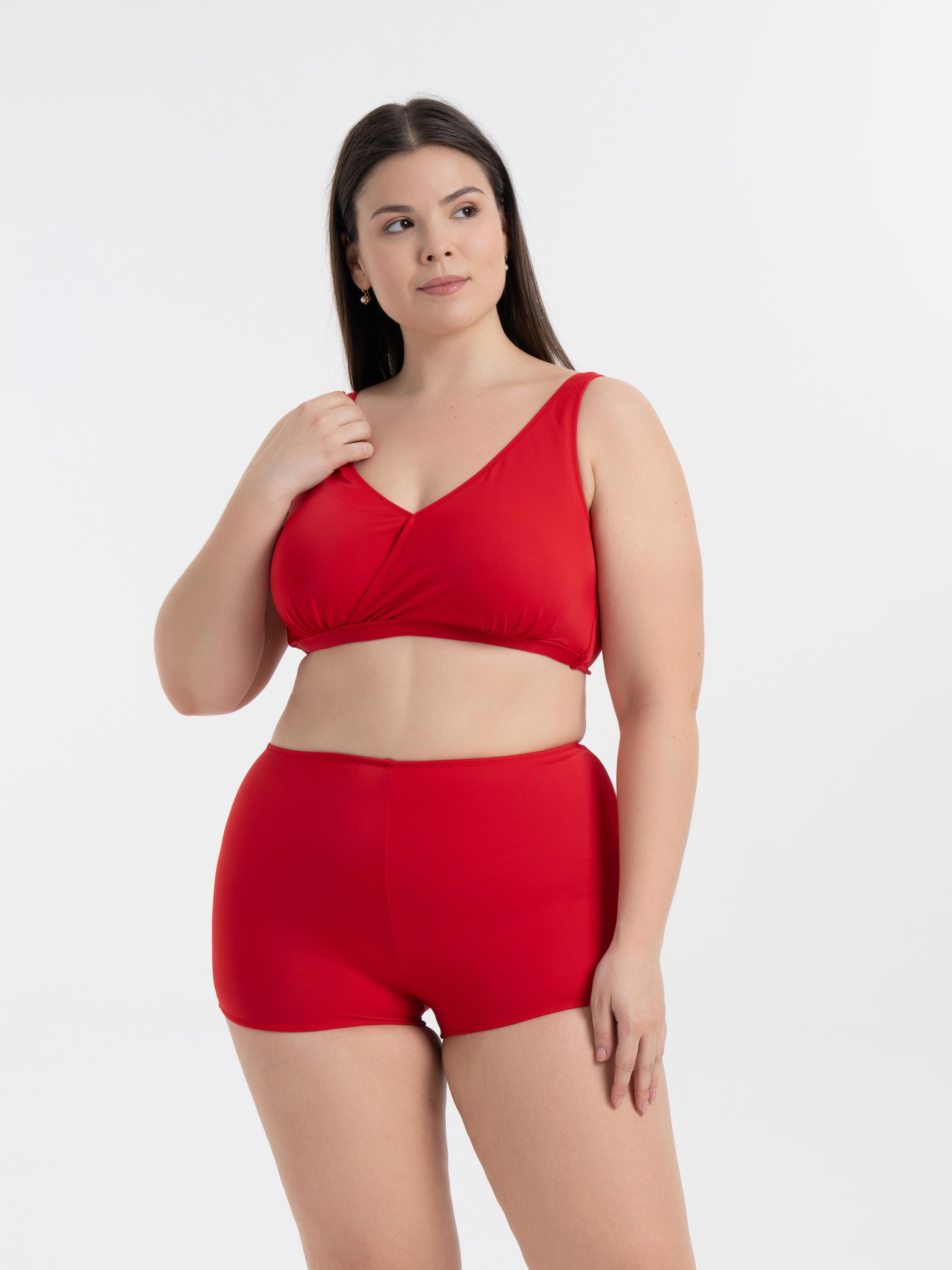 AQUAVİVA Kadın Kırmızı Büyük Beden Quinn Kruvaze Detaylı Toparlayıcı Şortlu Bikini Takımı
