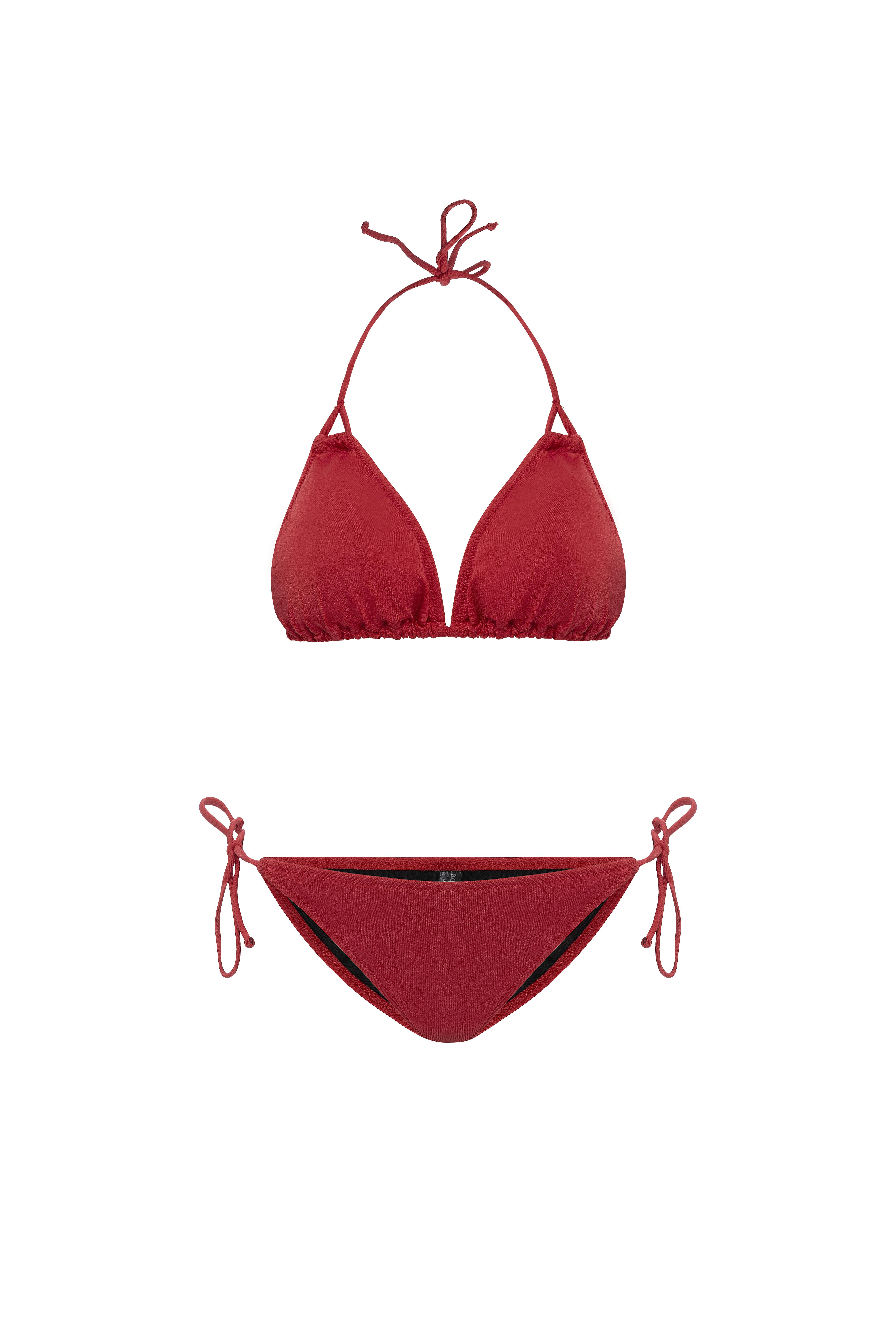 AQUAVİVA Kadın Kırmızı Stella Boyundan Bağlı Yanı İpli Üçgen Bikini Takımı