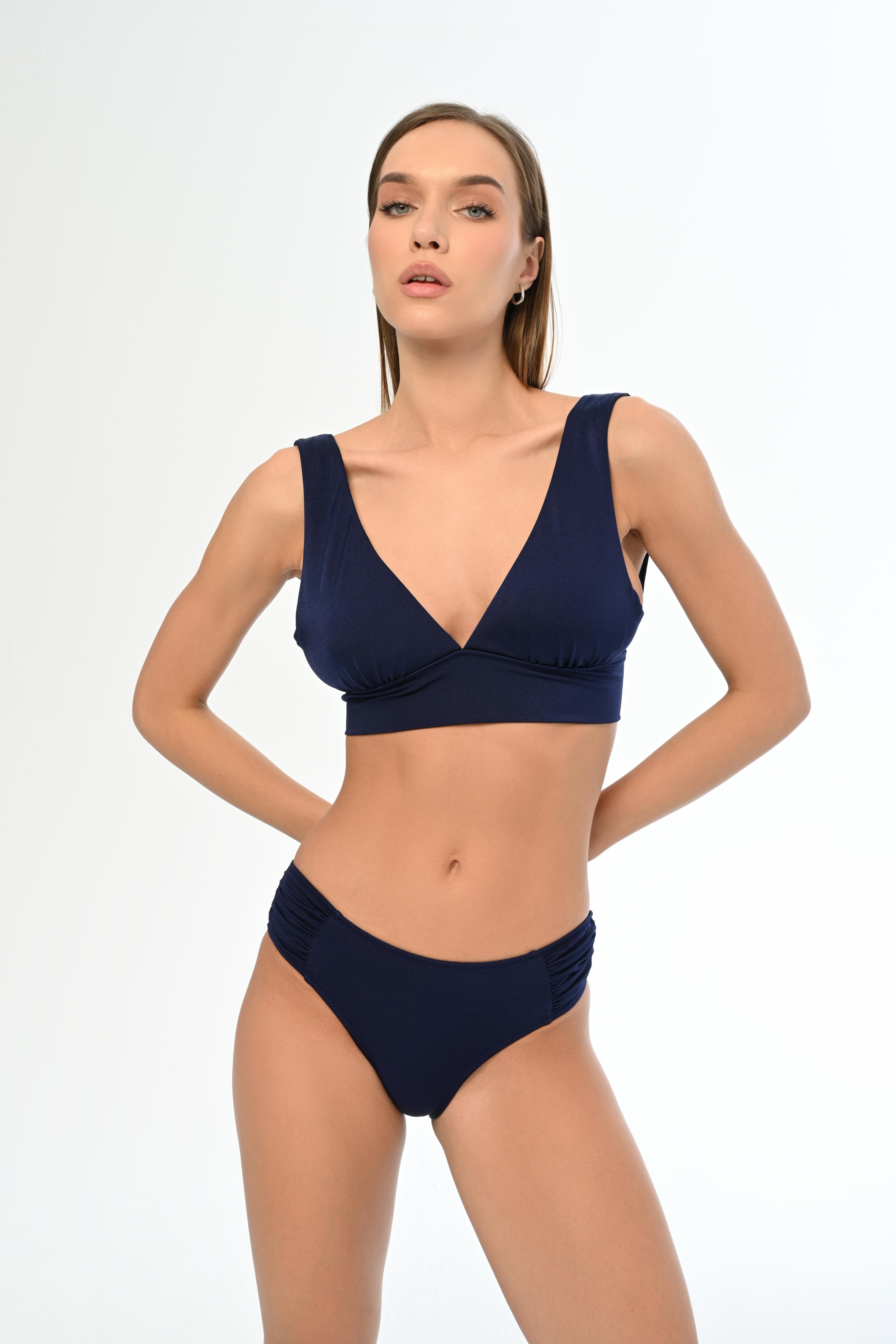 AQUAVİVA Kadın Lacivert Sırt Bağcıklı Bralet Bikini Takımı