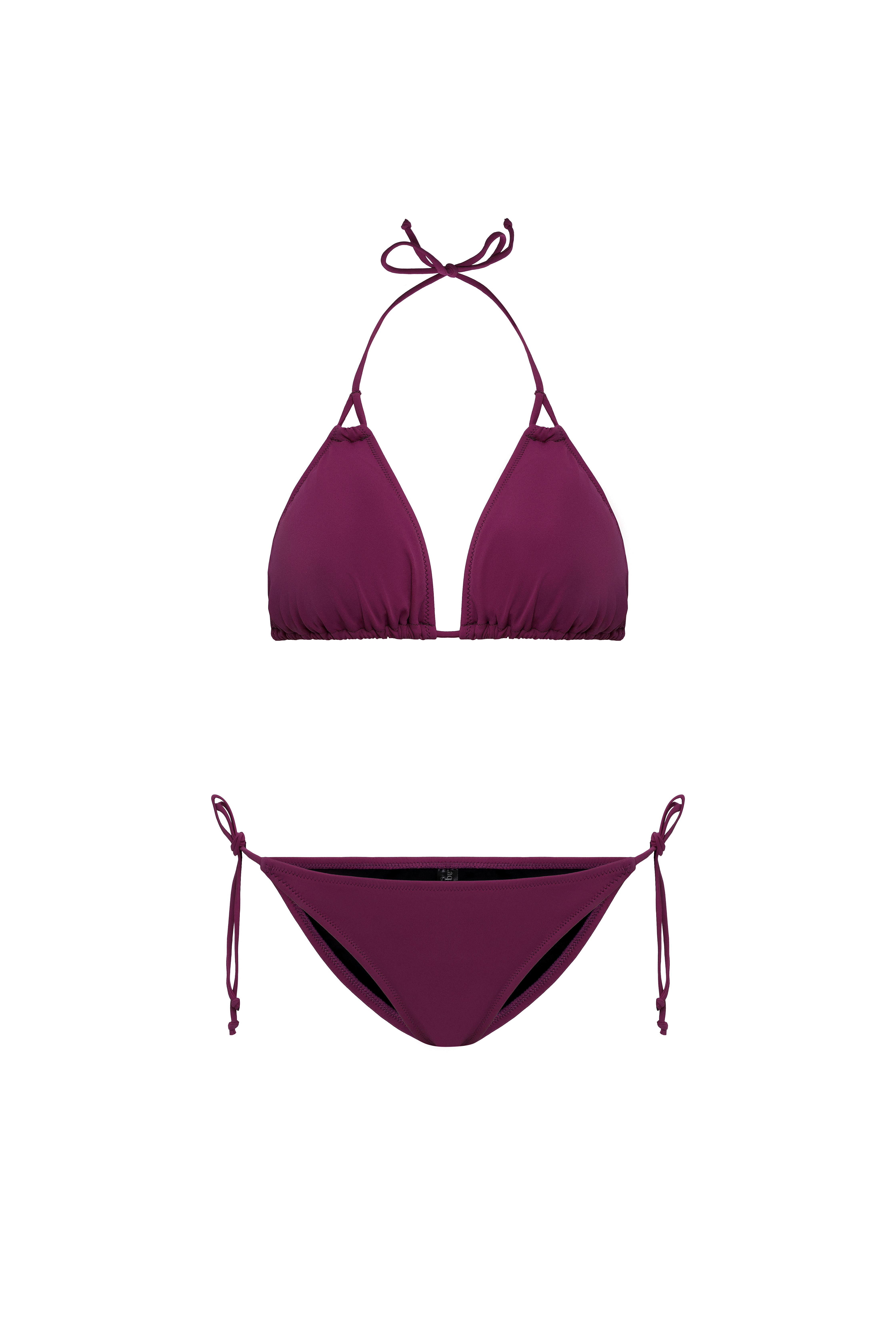 AQUAVİVA Kadın Mürdüm Stella Boyundan Bağlı Yanı İpli Üçgen Bikini Takımı