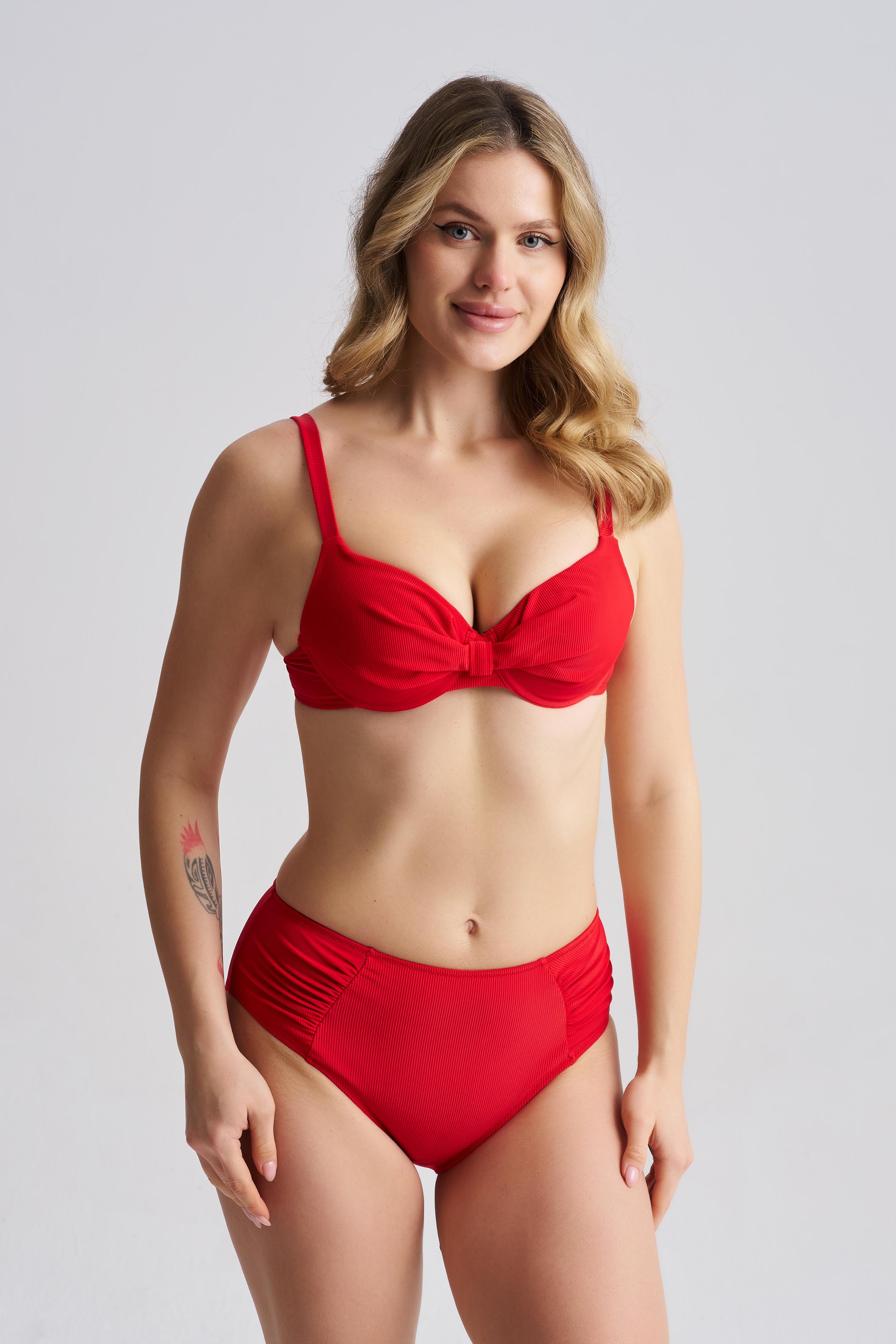 AQUAVİVA Kadın Nadia Kaplı Balenli Bikini Takımı Kırmızı İnce Fitilli