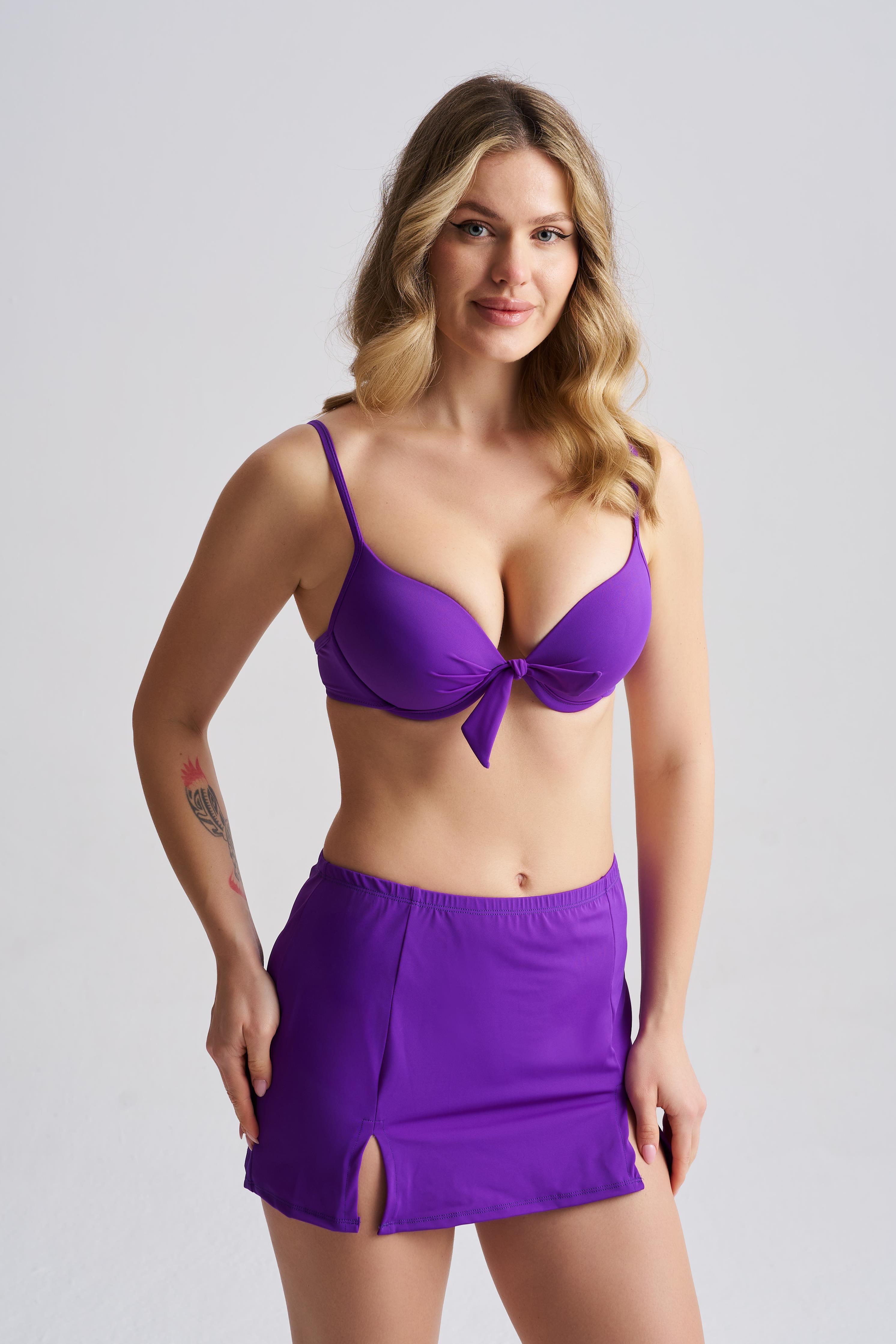 AQUAVİVA Kadın Samira Destekli Üç Parça Etekli Bikini Takımı Mor 