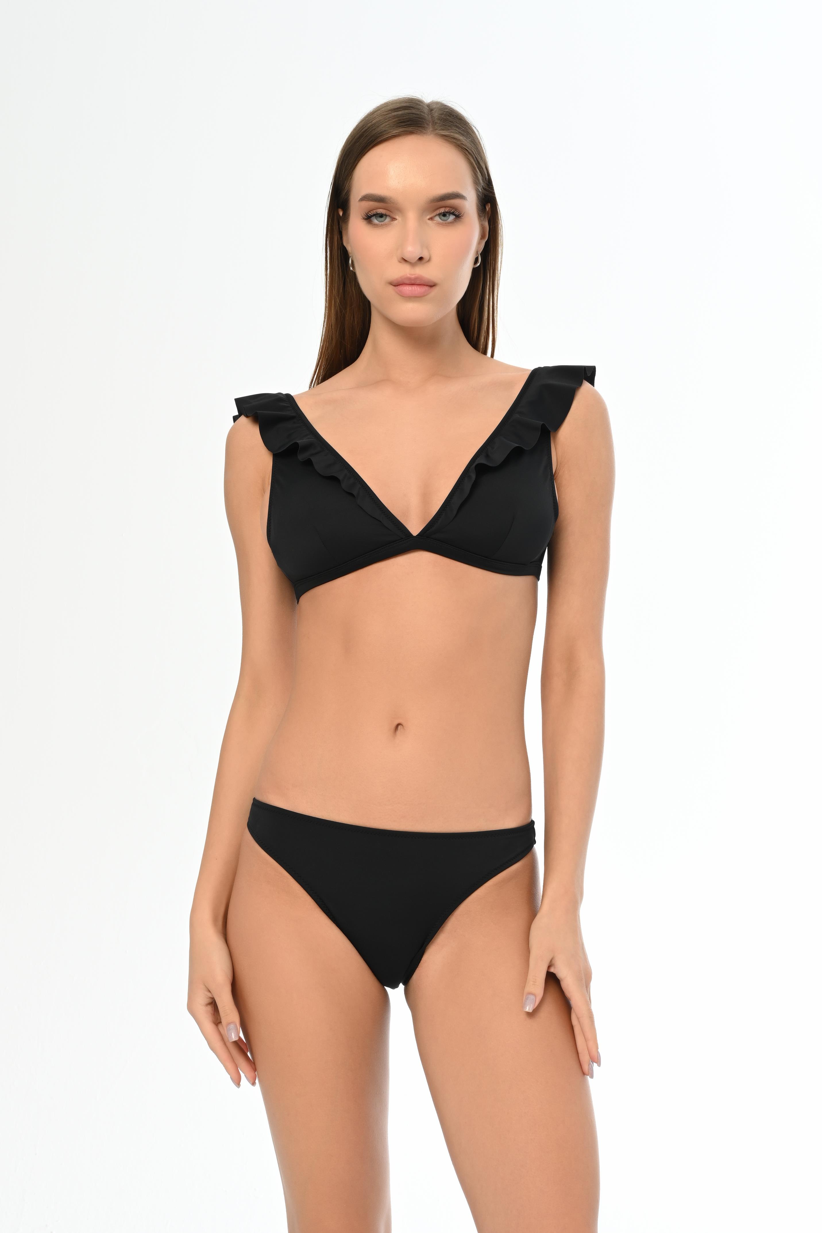 AQUAVİVA Kadın Siyah Fırfırlı Elizabeth Bikini Takımı