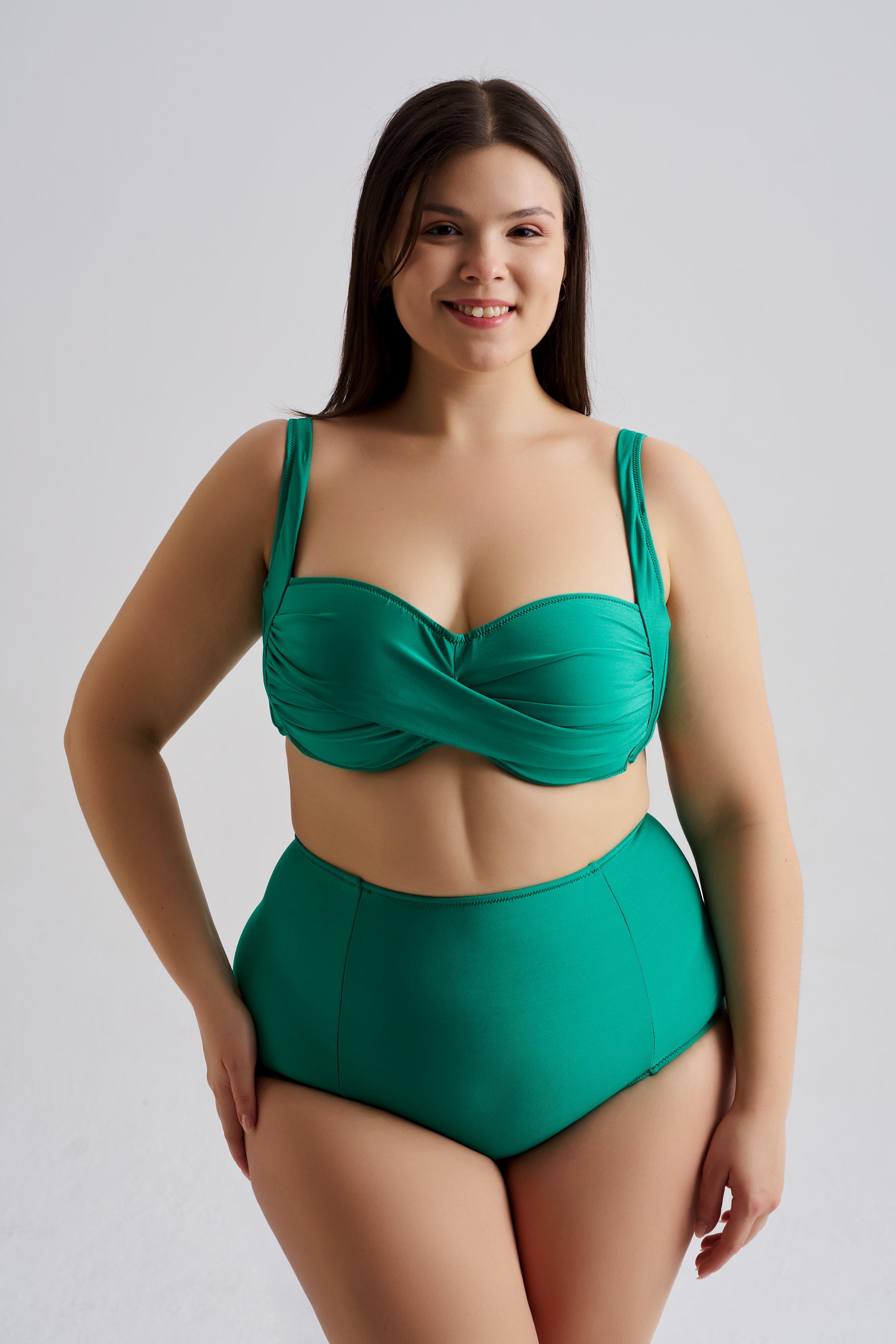 AQUAVİVA Kadın Su Yeşili Büyük Beden Carlotta Drapeli Yüksek Bel Bikini Takımı